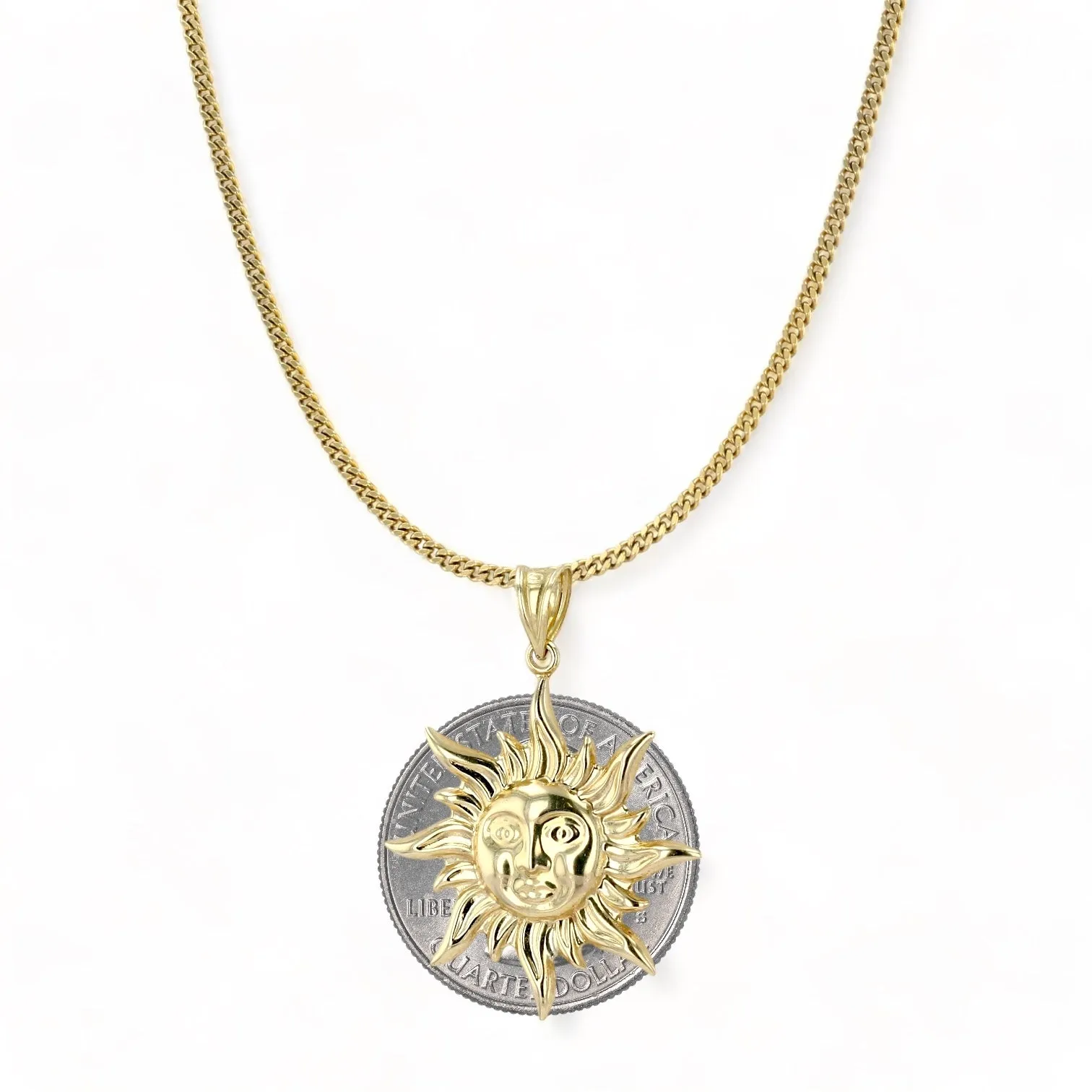 10K yellow gold sun necklace-65389