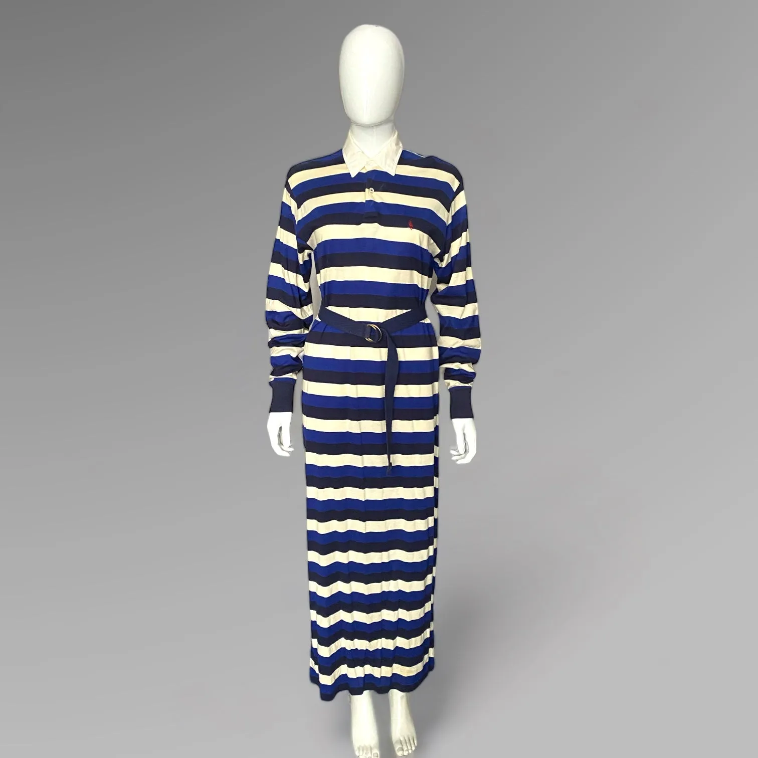 90s Polo Ralph Lauren Striped Henley Maxi Dress