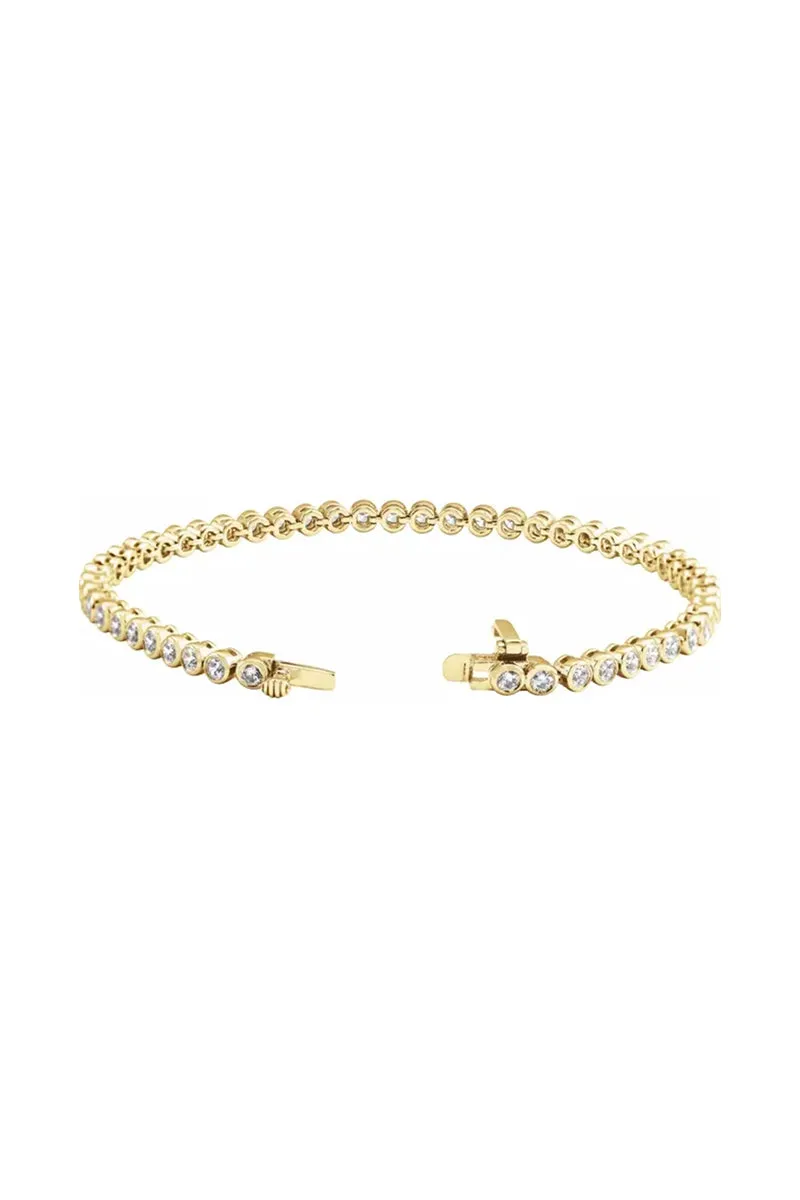 Bezel Set Diamond Tennis Bracelet - 3.5 CTW White Diamonds Yellow Gold