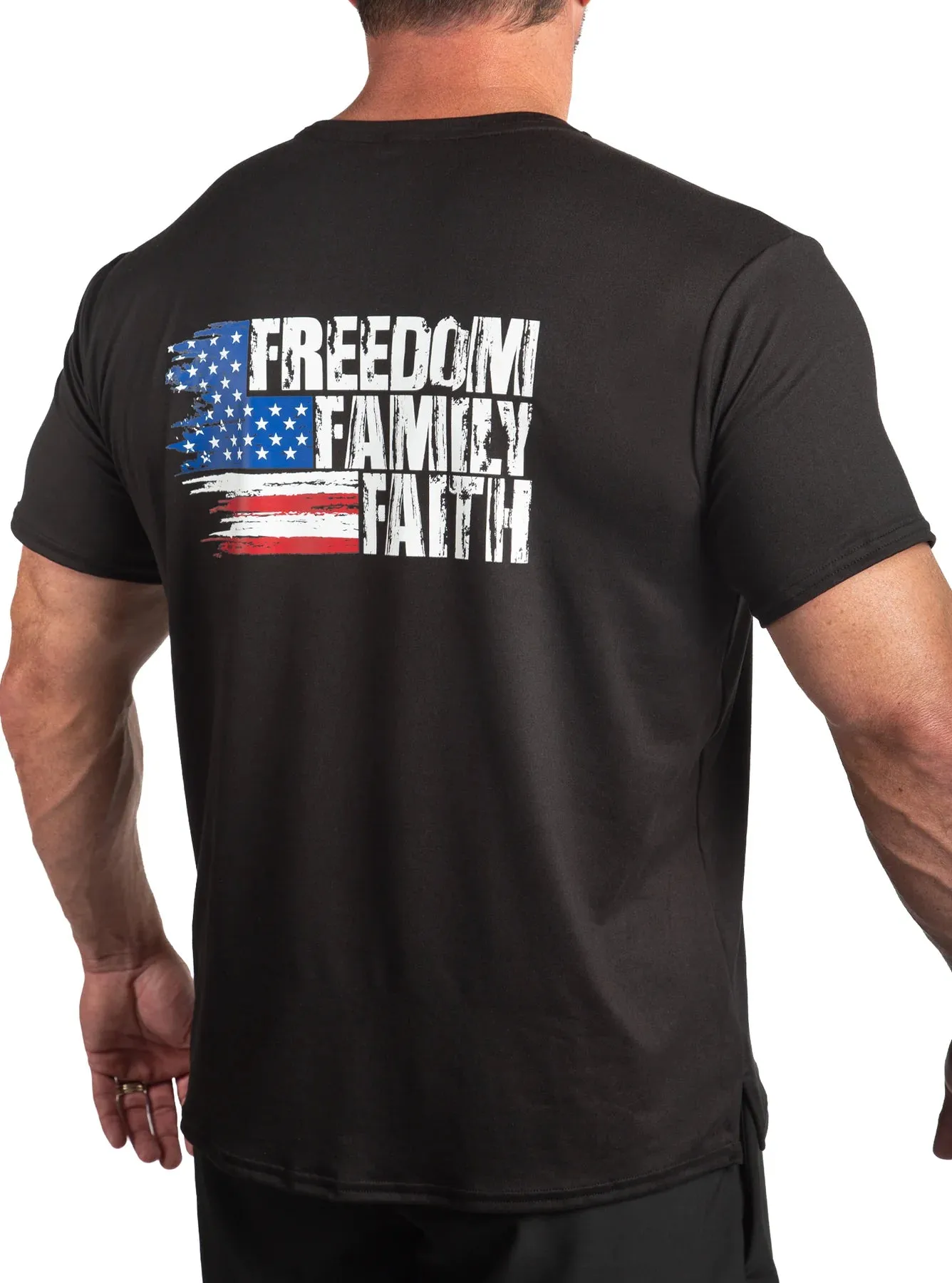 Cool Patriotic: Freedom, Faith, Family Performance T-Shirt 752SLSSB Made in USA