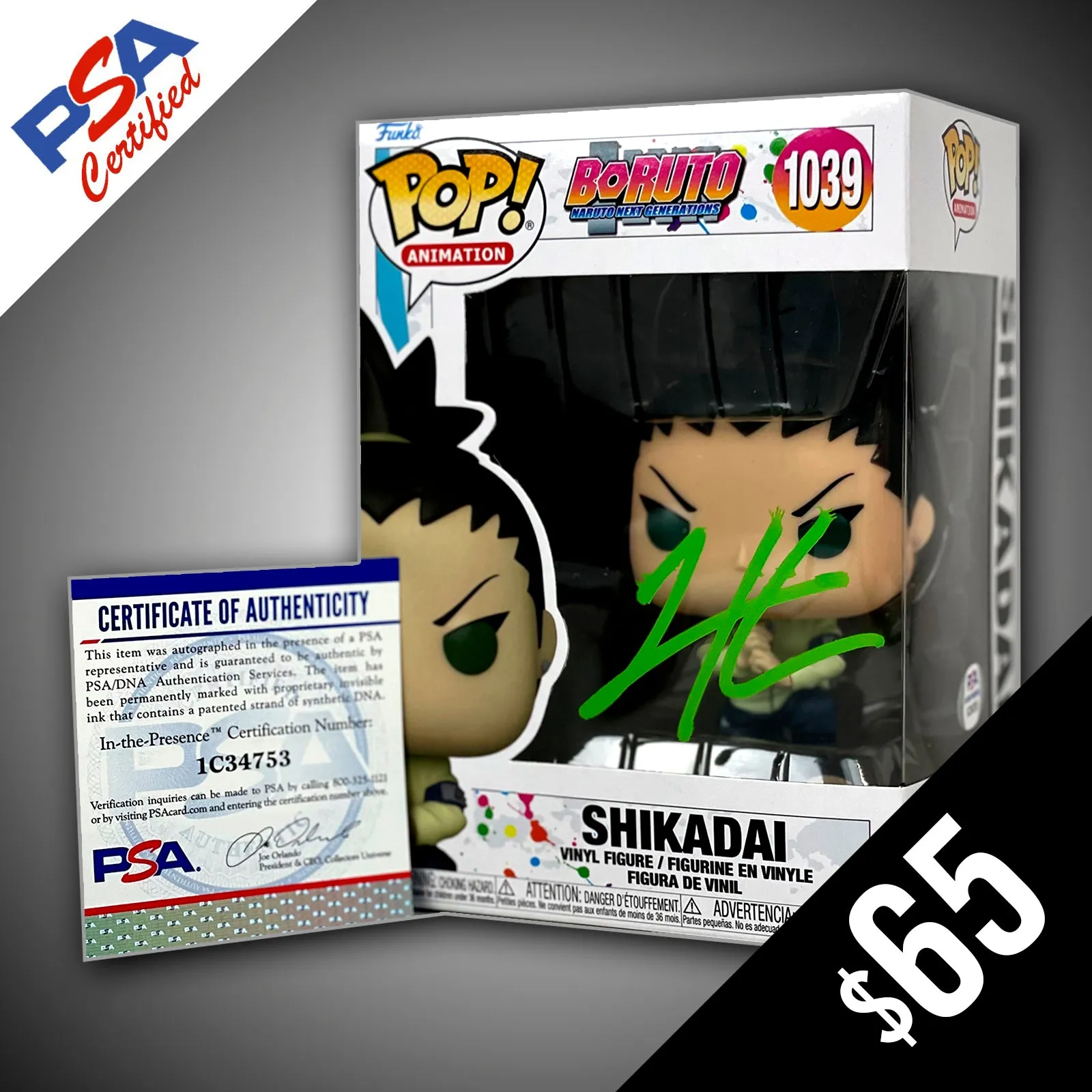 Funko Pop! Boruto: Shikadai  - SIGNED by Todd Haberkorn (PSA Certified)