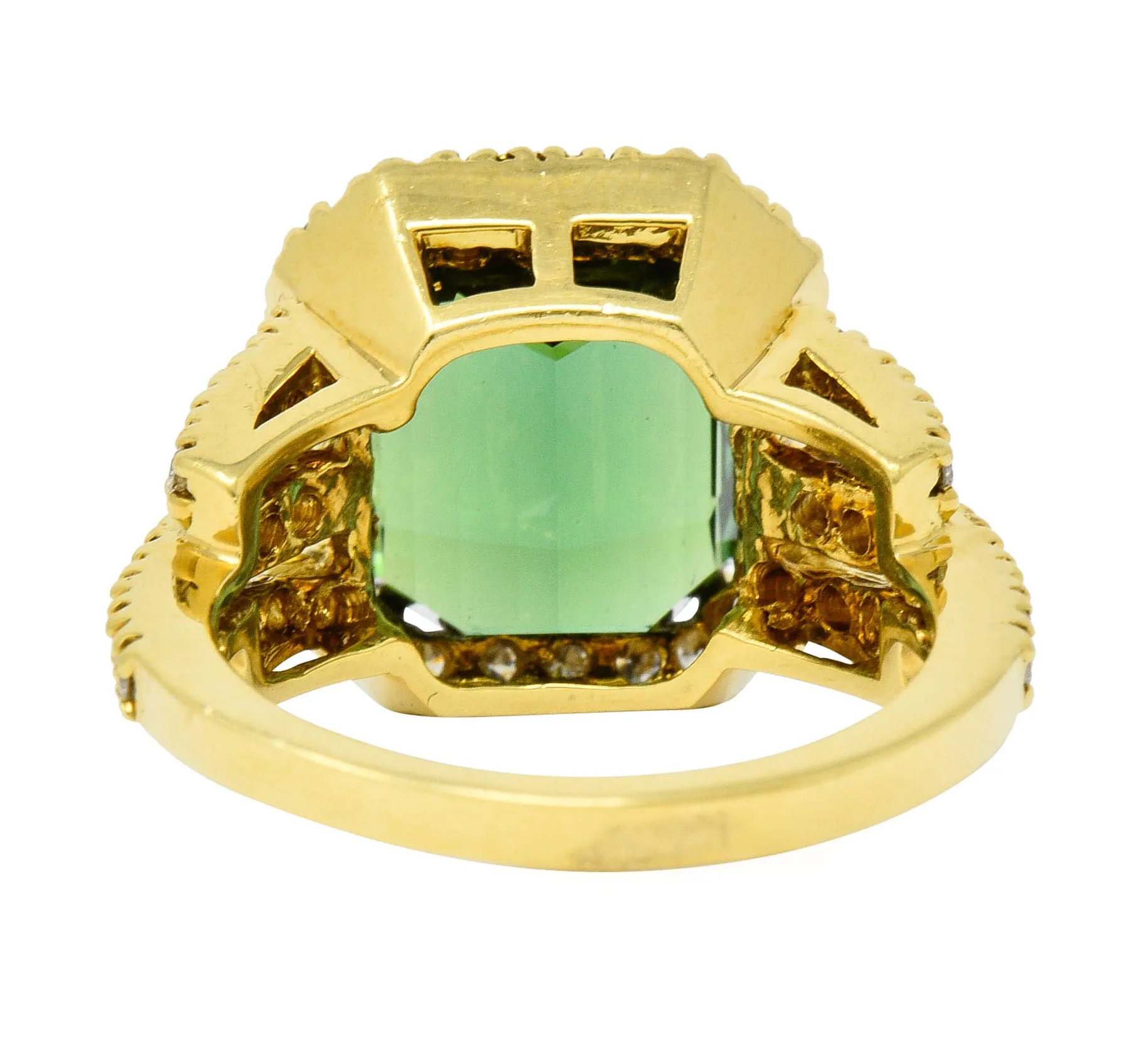 Green Tourmaline Diamond Halo 18 Karat Gold Cocktail Ring