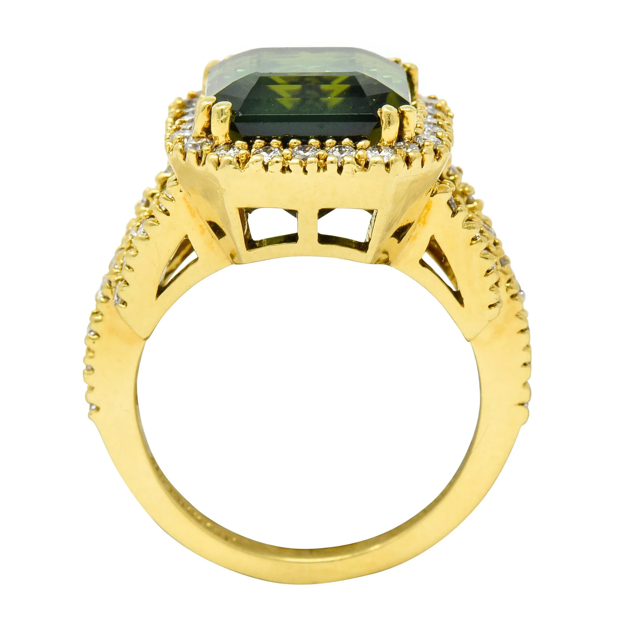 Green Tourmaline Diamond Halo 18 Karat Gold Cocktail Ring