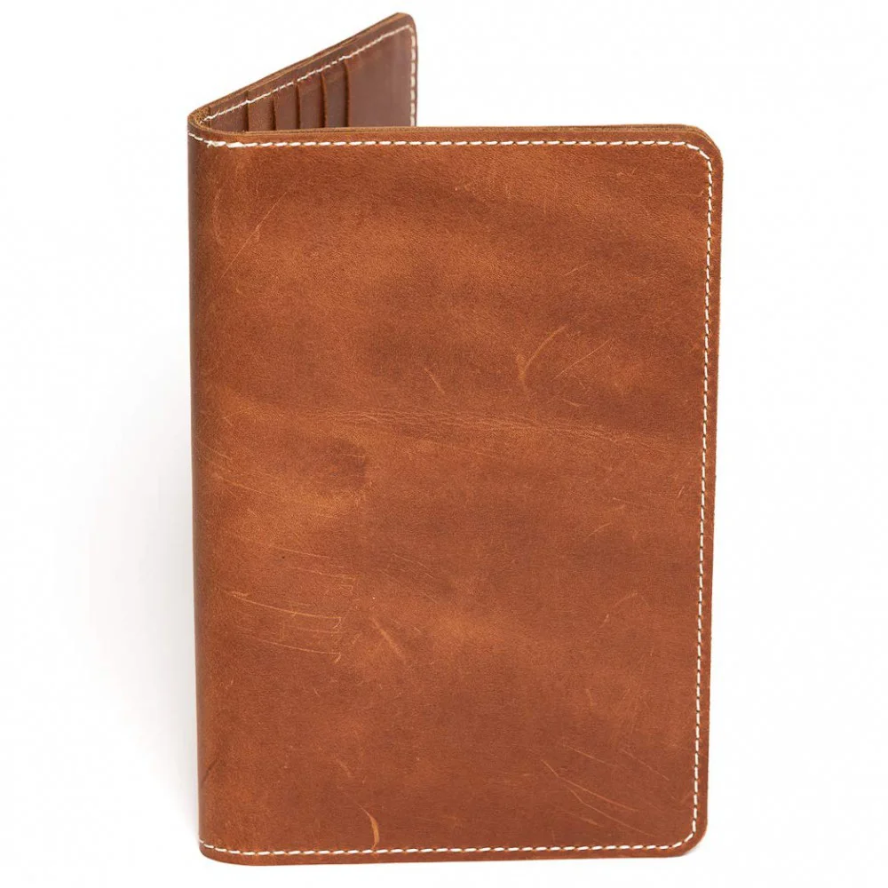 HILLER LEATHER FAMILY PASSPORT HOLDER/BUSINESS CARD HOLDER/MONEY PURSE FOR MEN AND WOMEN (Brown)