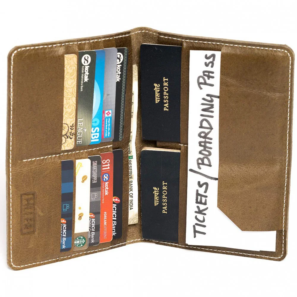 HILLER LEATHER FAMILY PASSPORT HOLDER/BUSINESS CARD HOLDER/MONEY PURSE FOR MEN AND WOMEN (Writer Trek)