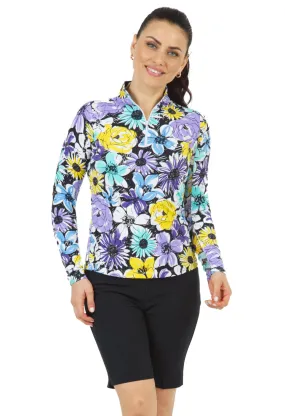 IBKUL Medeline Print Long Sleeve Mock Neck Top