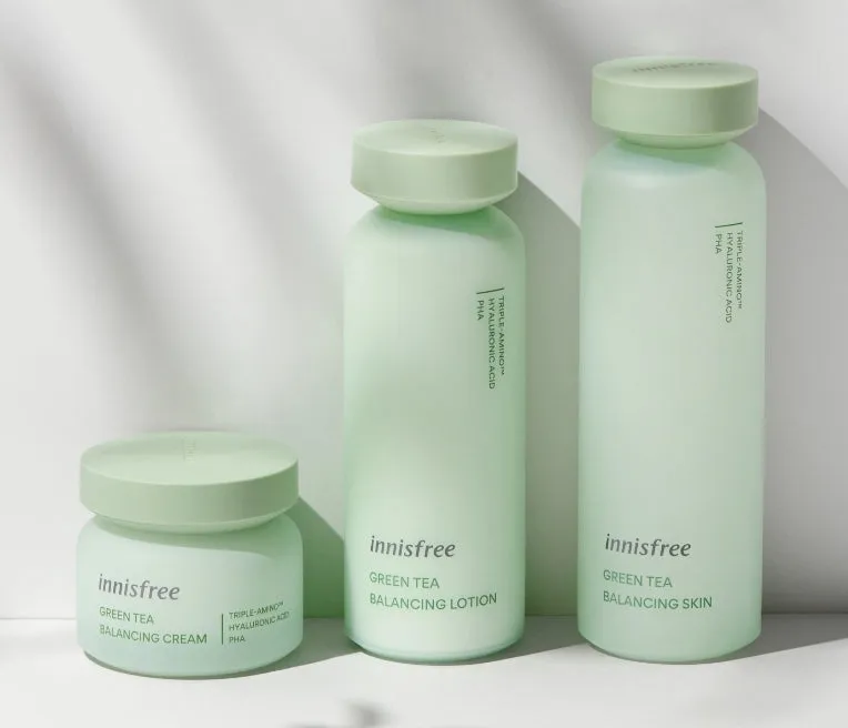 Innisfree Green Tea Balancing Skincare Set Sensitive Oily Skin Moisture PHA Hyaluronic Acid Sebum Dead skin cells Gifts