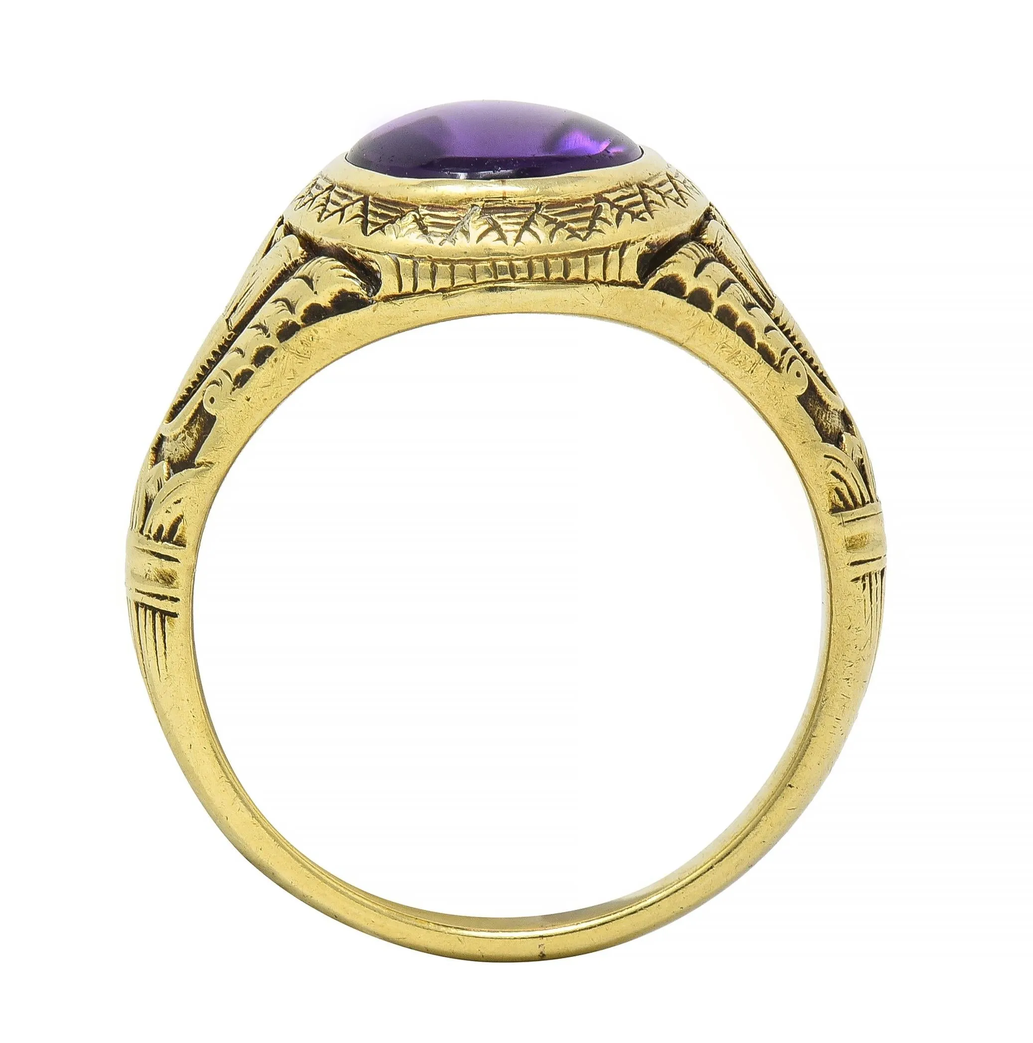 Jones & Woodland Art Nouveau Egyptian Revival Amethyst 14 Karat Gold Antique Unisex Lotus Ring