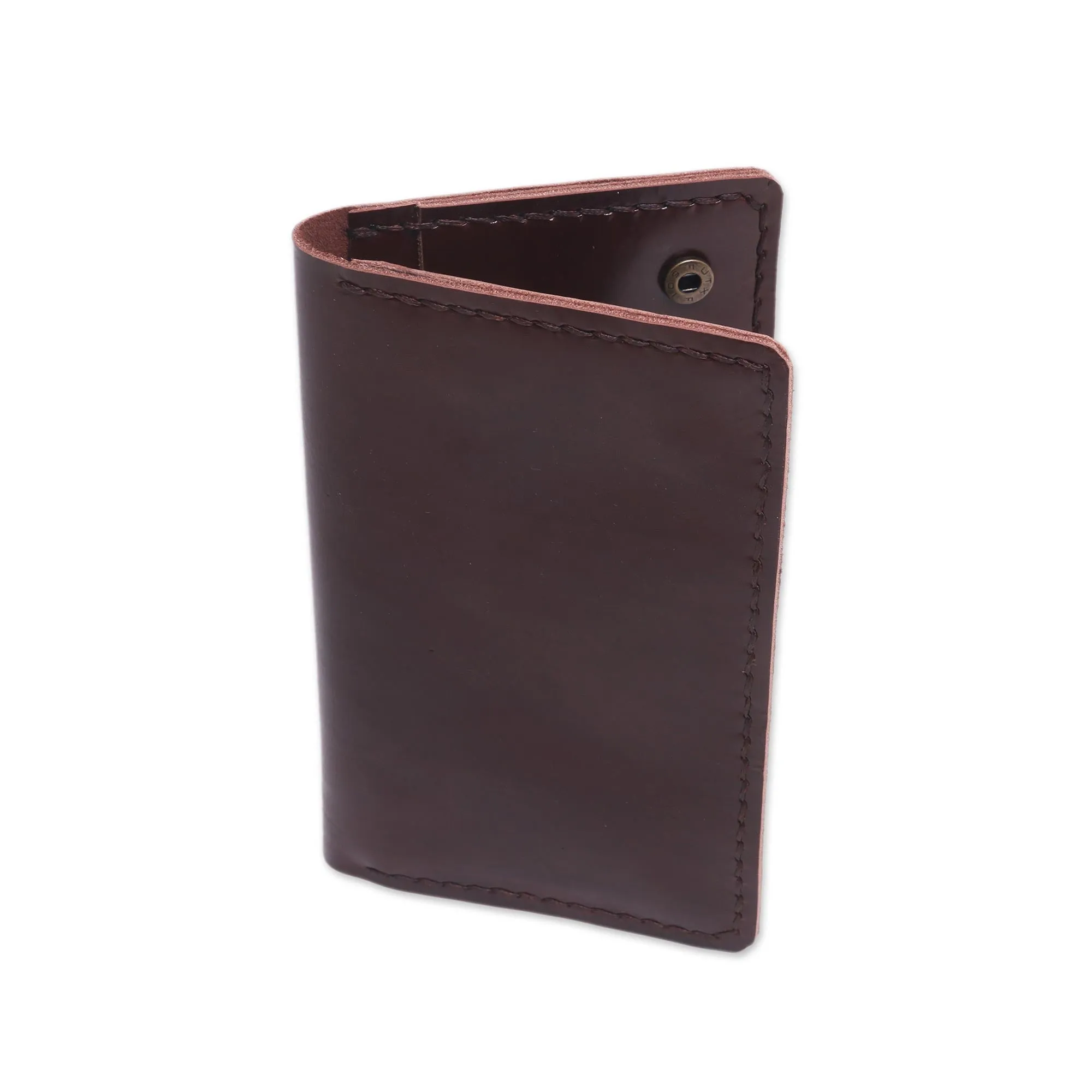 Journey Mate in Dark Brown Dark Brown Leather Snap Closure Bi-Fold Passport Wallet