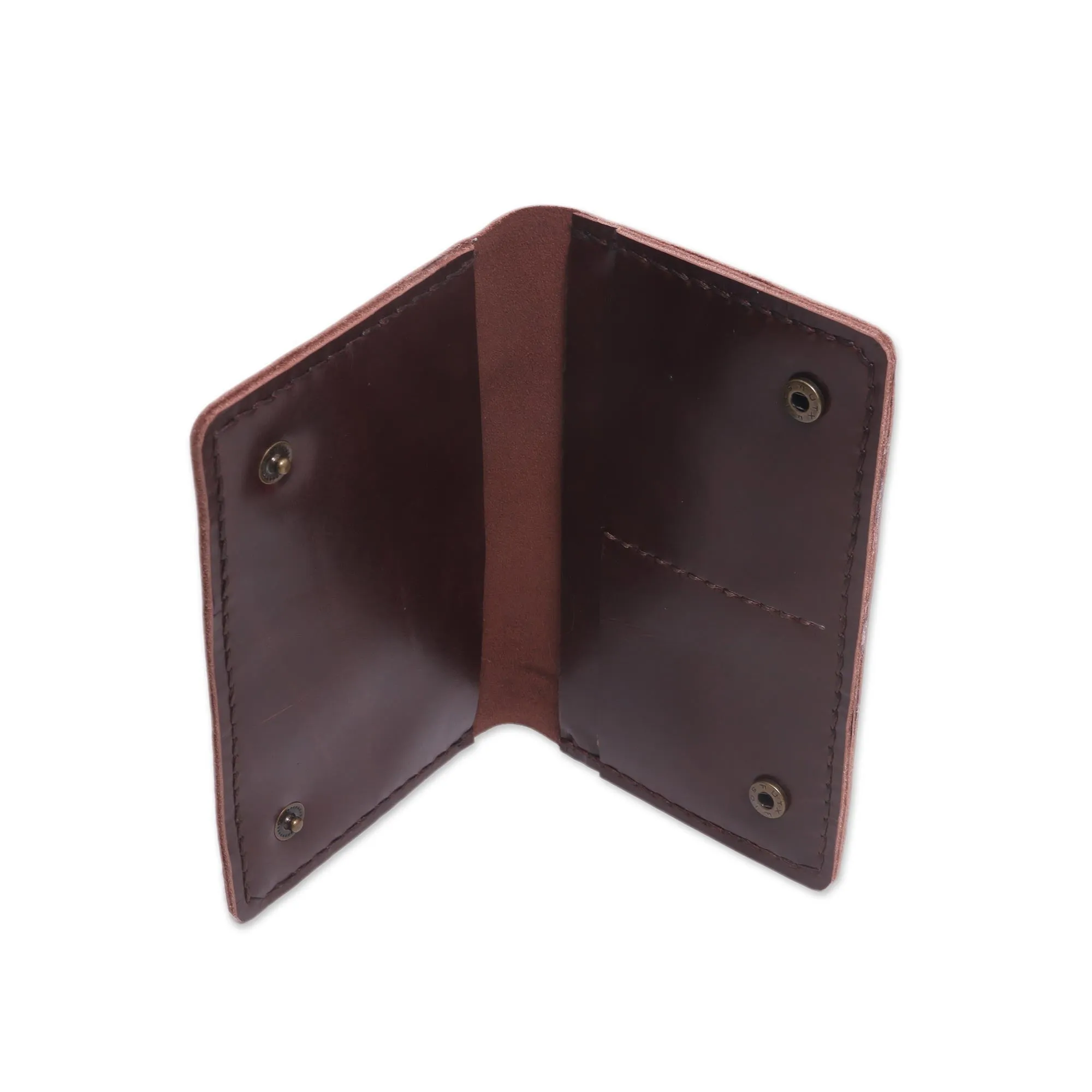 Journey Mate in Dark Brown Dark Brown Leather Snap Closure Bi-Fold Passport Wallet