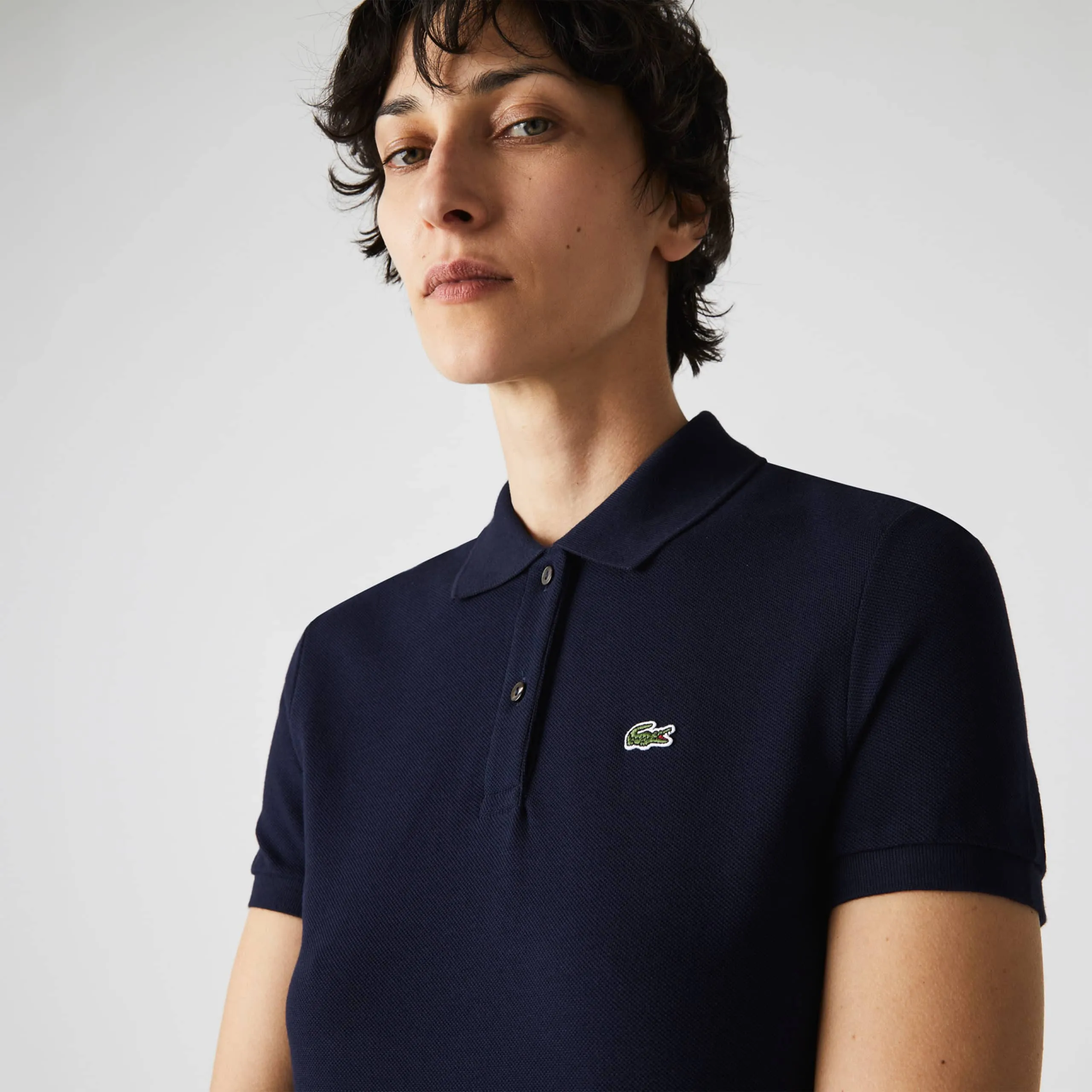 Ladies Lacoste Regular Fit Soft Cotton Petit Piqu Polo Shirt Navy Blue