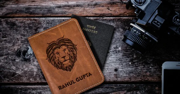 Lion Design Leather Personalized Passport Cover