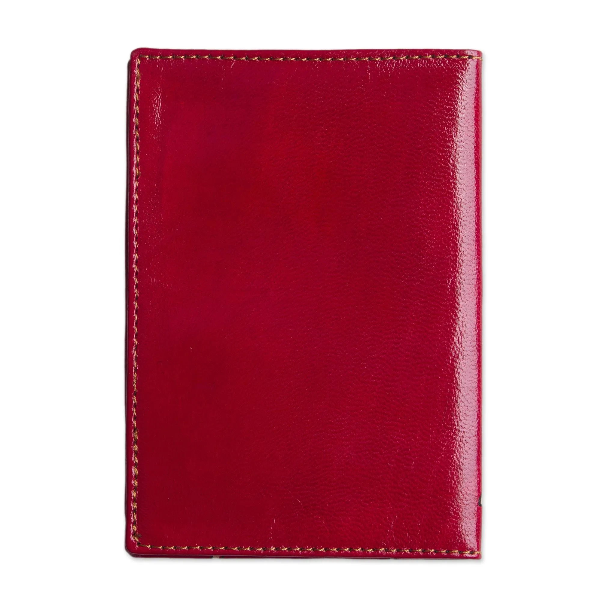 Lovely Traveler in Red Red Leather Passport Cover with Hand Painted Flowers