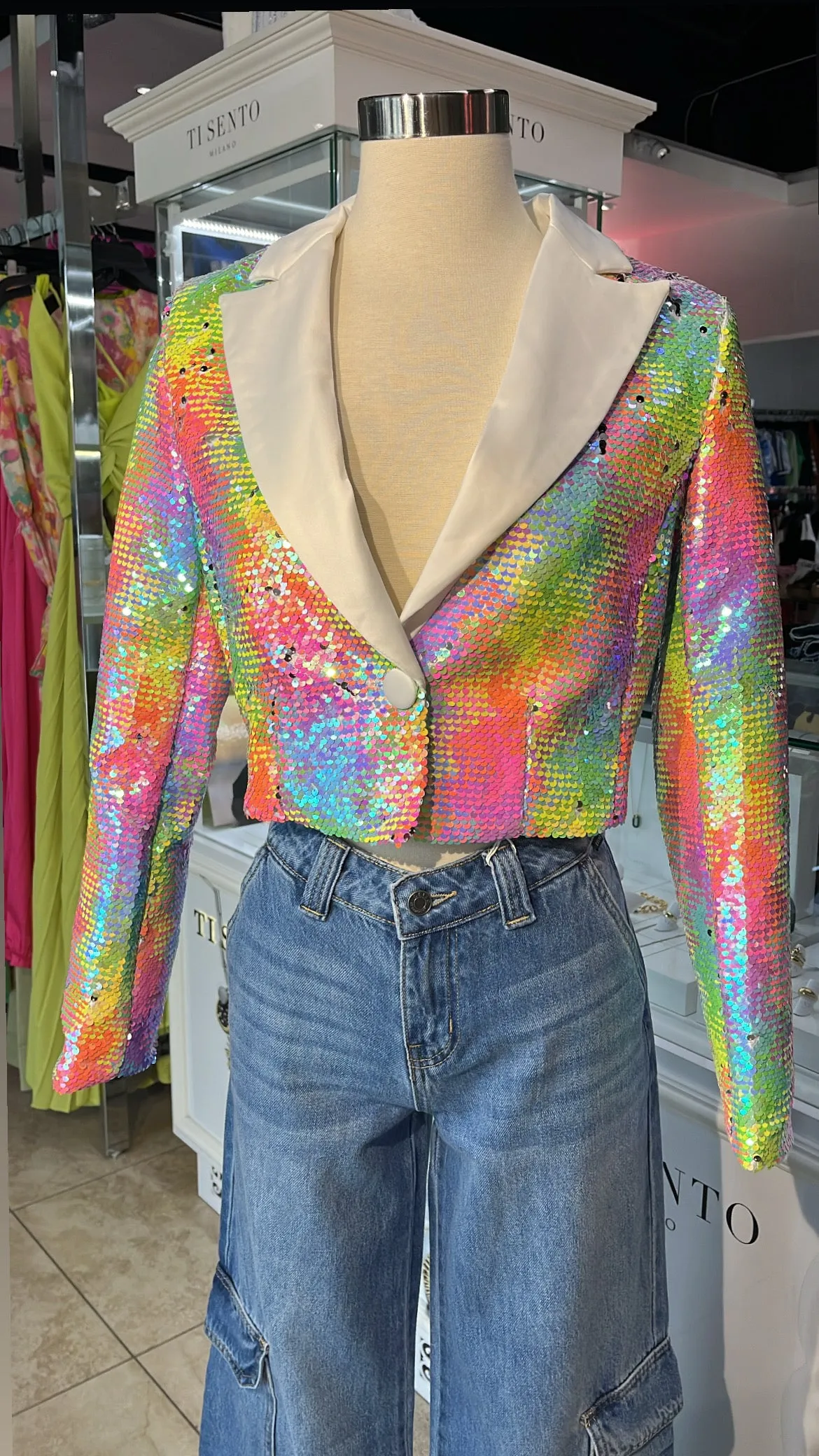 Moto Mami Sequin Crop Blazer