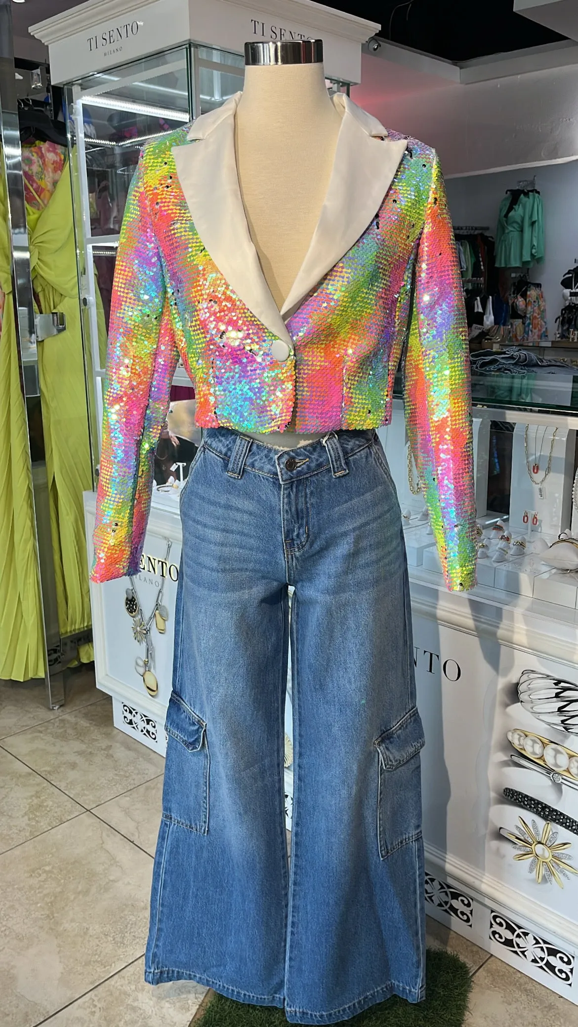 Moto Mami Sequin Crop Blazer