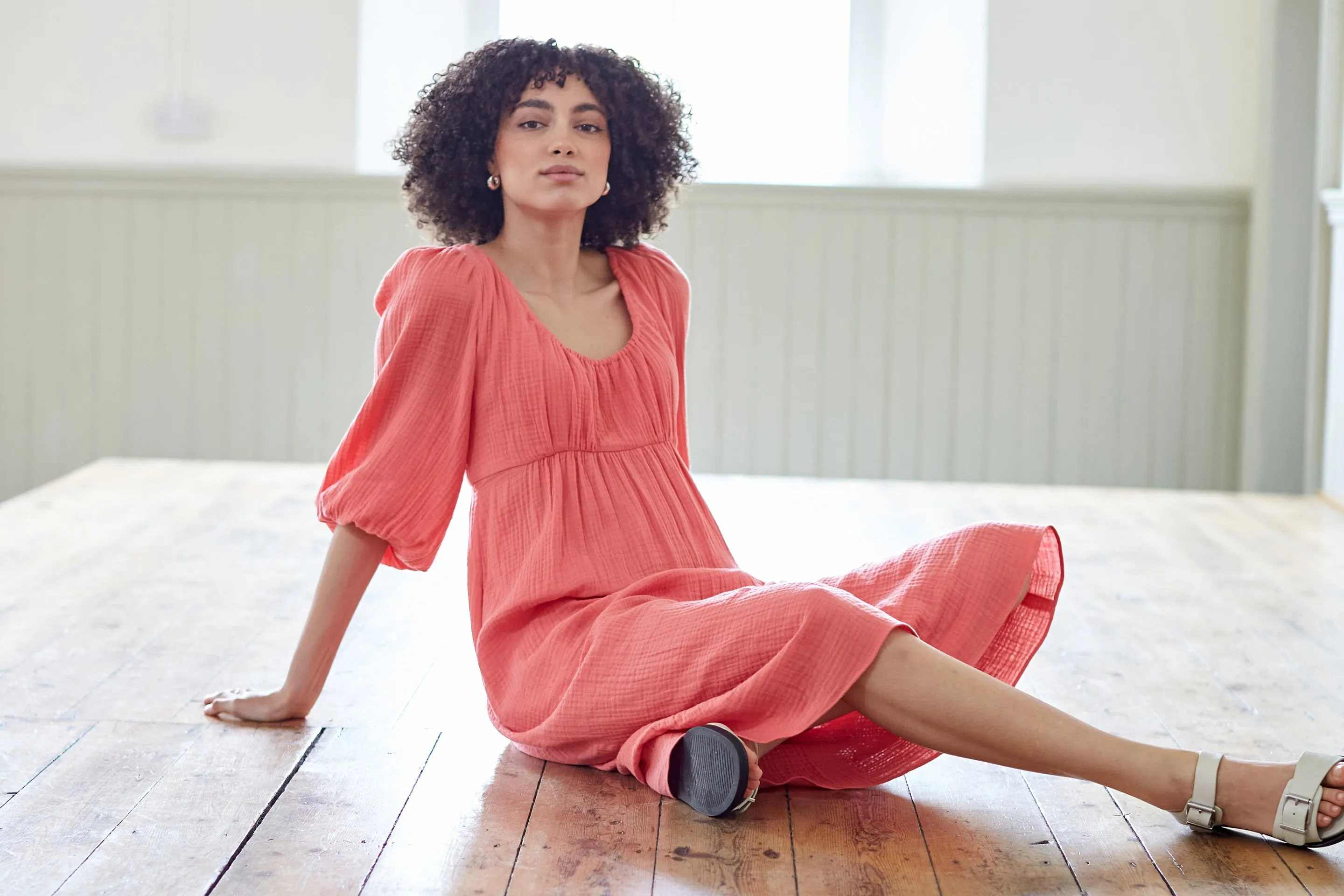 Pavilion Dress in Coral Cotton