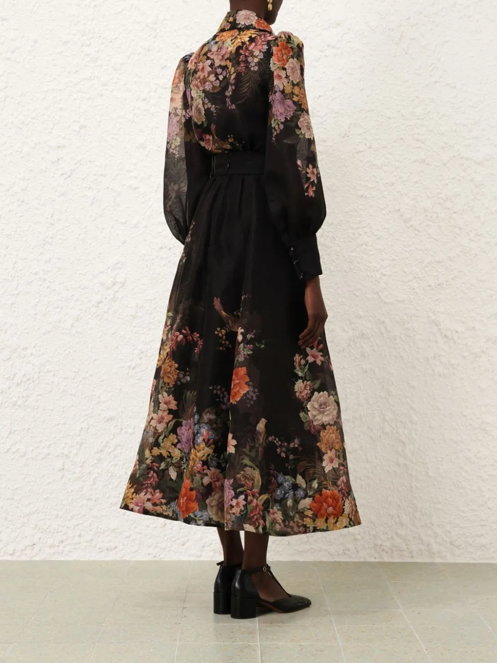 Pavilion Gathered Black Midi Skirt