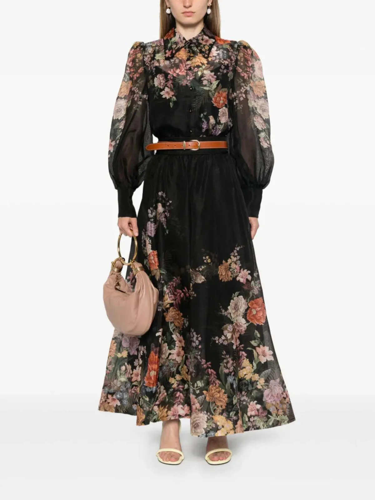 Pavilion Gathered Midi Skirt - Black Multi Floral