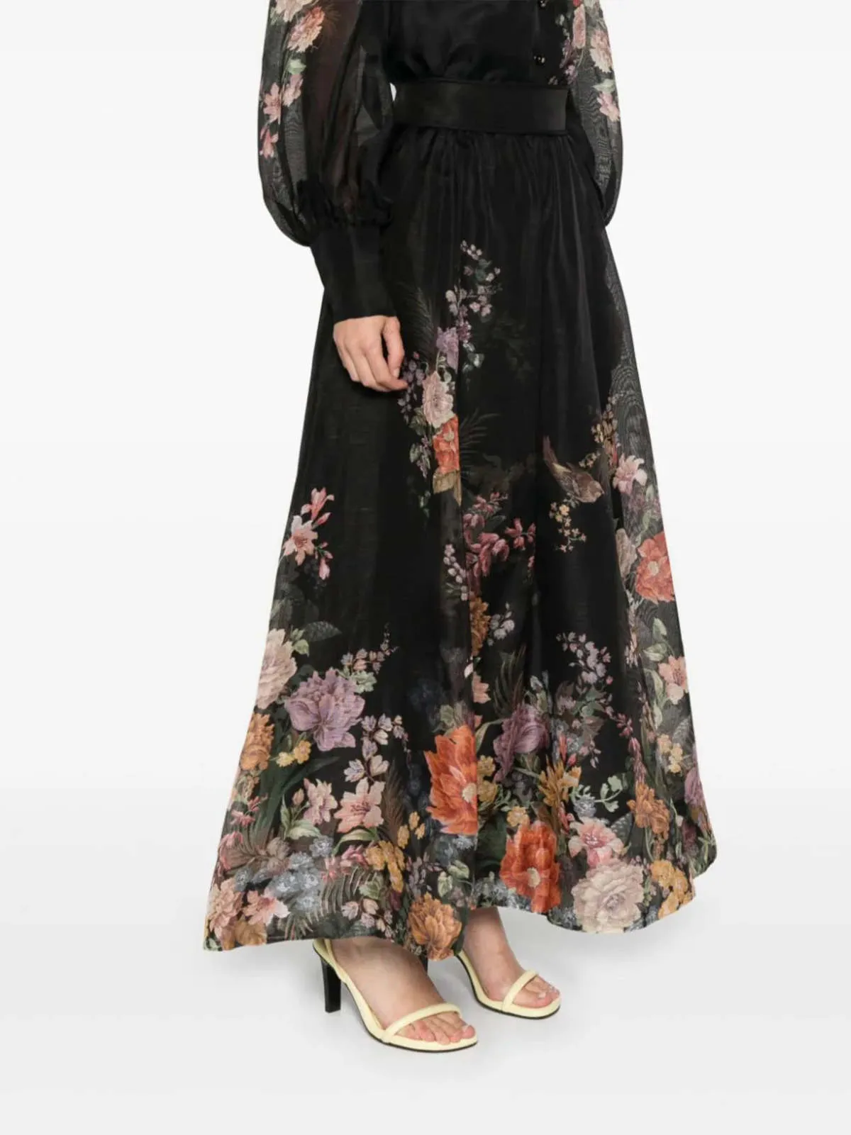 Pavilion Gathered Midi Skirt - Black Multi Floral