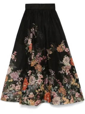 Pavilion Gathered Midi Skirt - Black Multi Floral