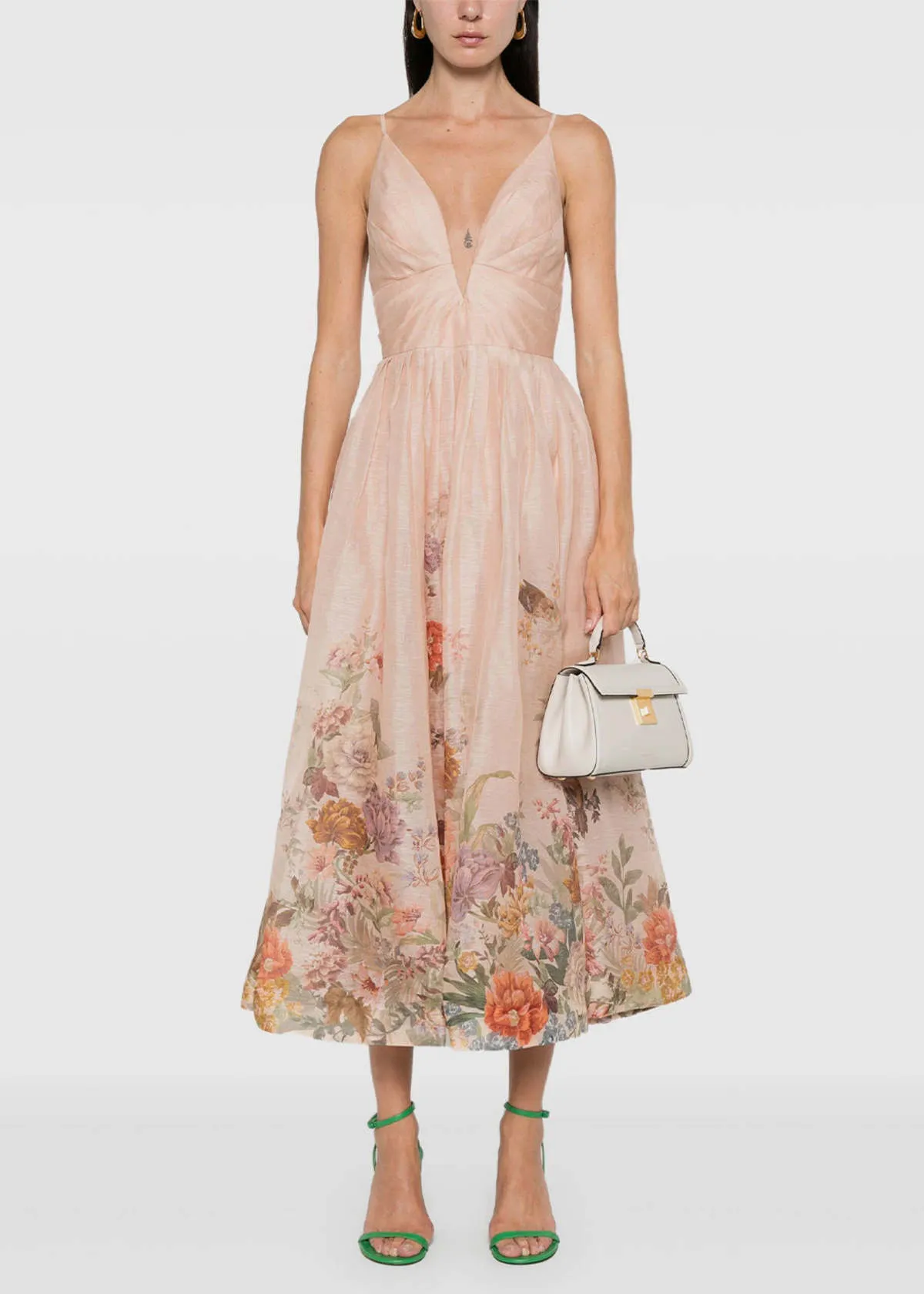 Pavilion V Neck Midi Dress - Peach Multi Floral