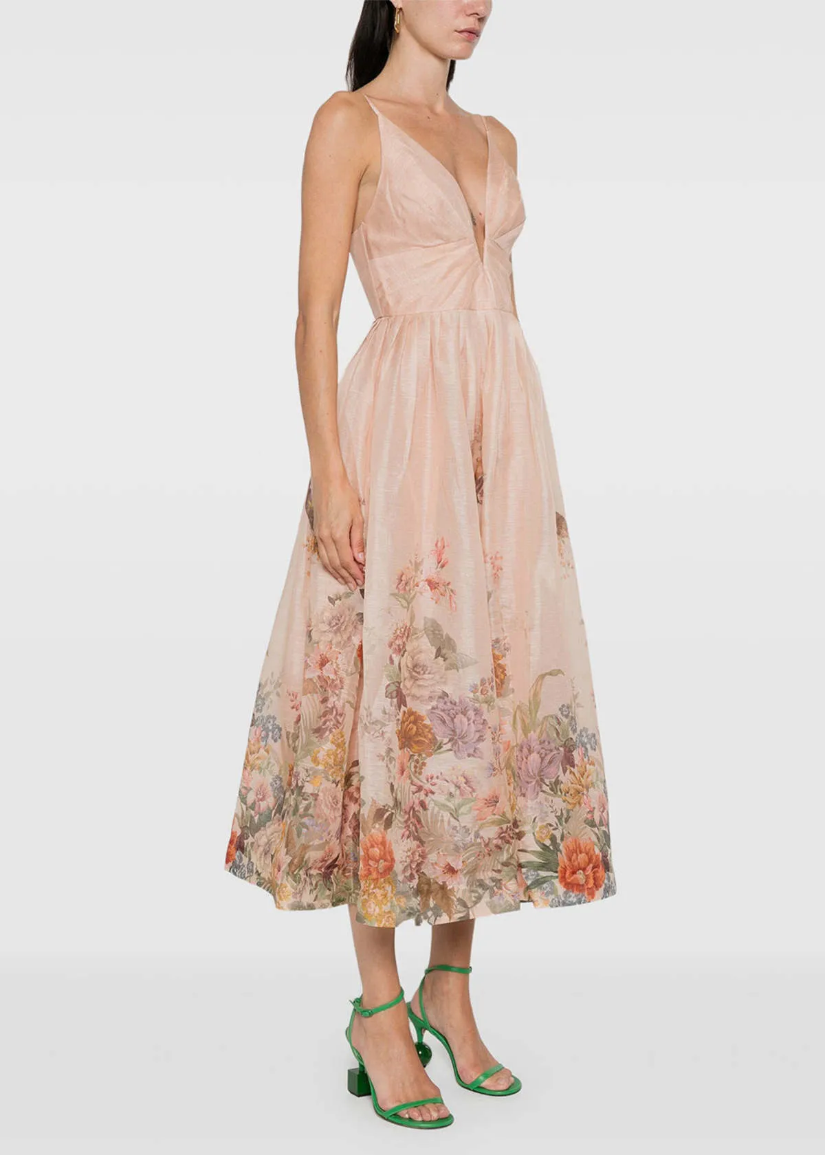 Pavilion V Neck Midi Dress - Peach Multi Floral