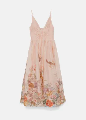 Pavilion V Neck Midi Dress - Peach Multi Floral