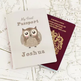 Personalised Cute Owl Cream Passport Holder