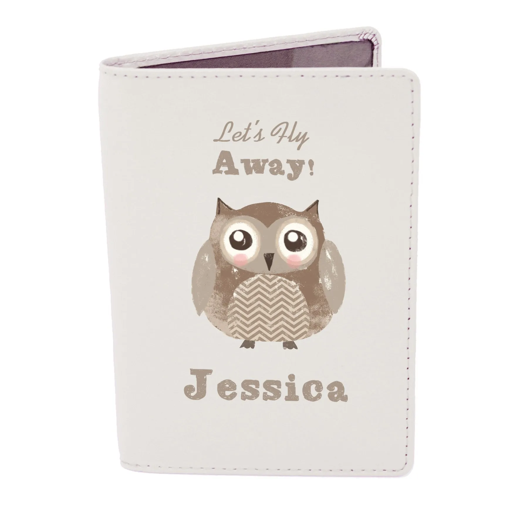 Personalised Cute Owl Cream Passport Holder