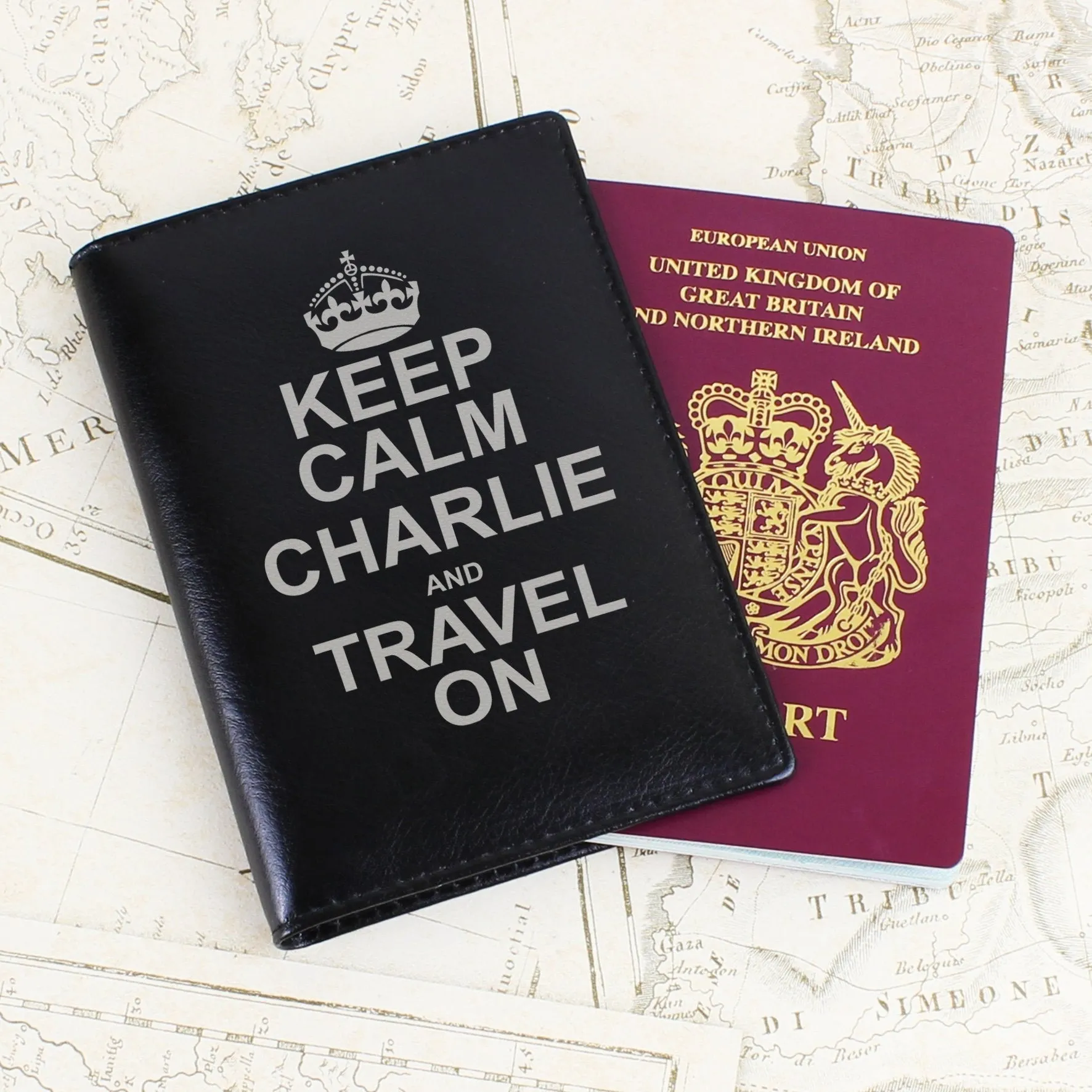 Personalised Keep Calm Black Passport Holder