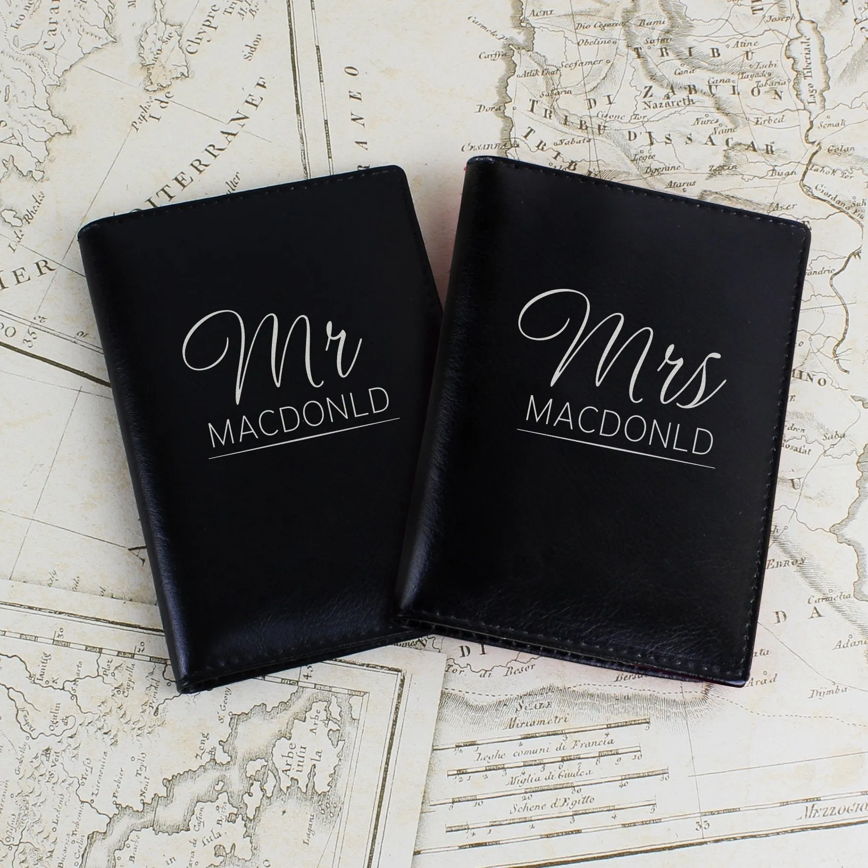 Personalised Mr & Mrs Black Passport Holders