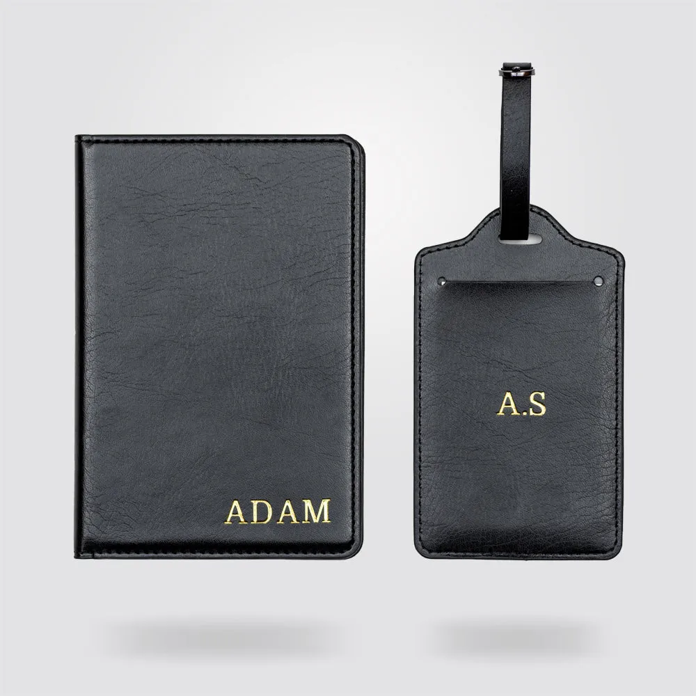 Personalised Premium Passport Holder and Luggage Tag (Black)