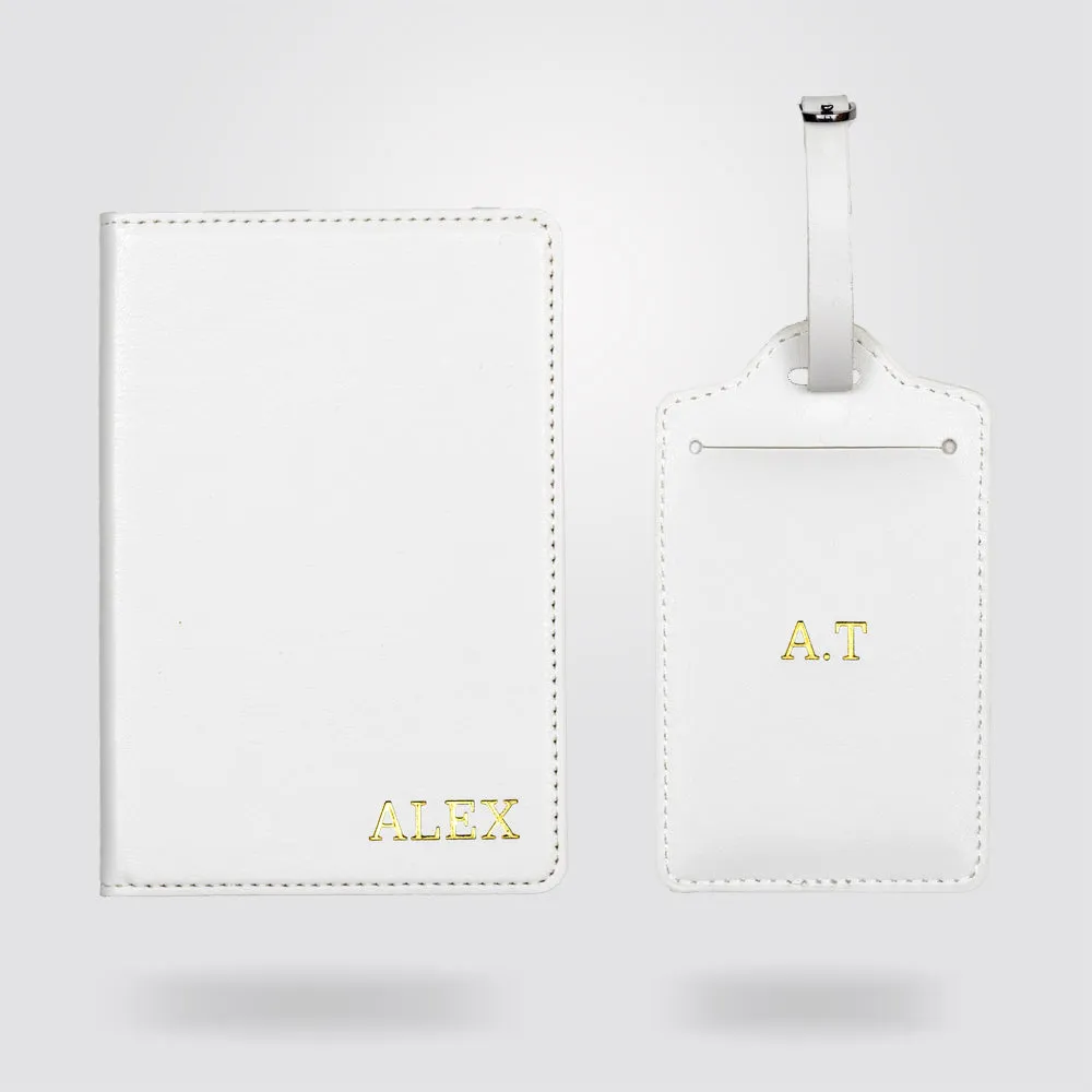 Personalised Premium Passport Holder and Luggage Tag (White)