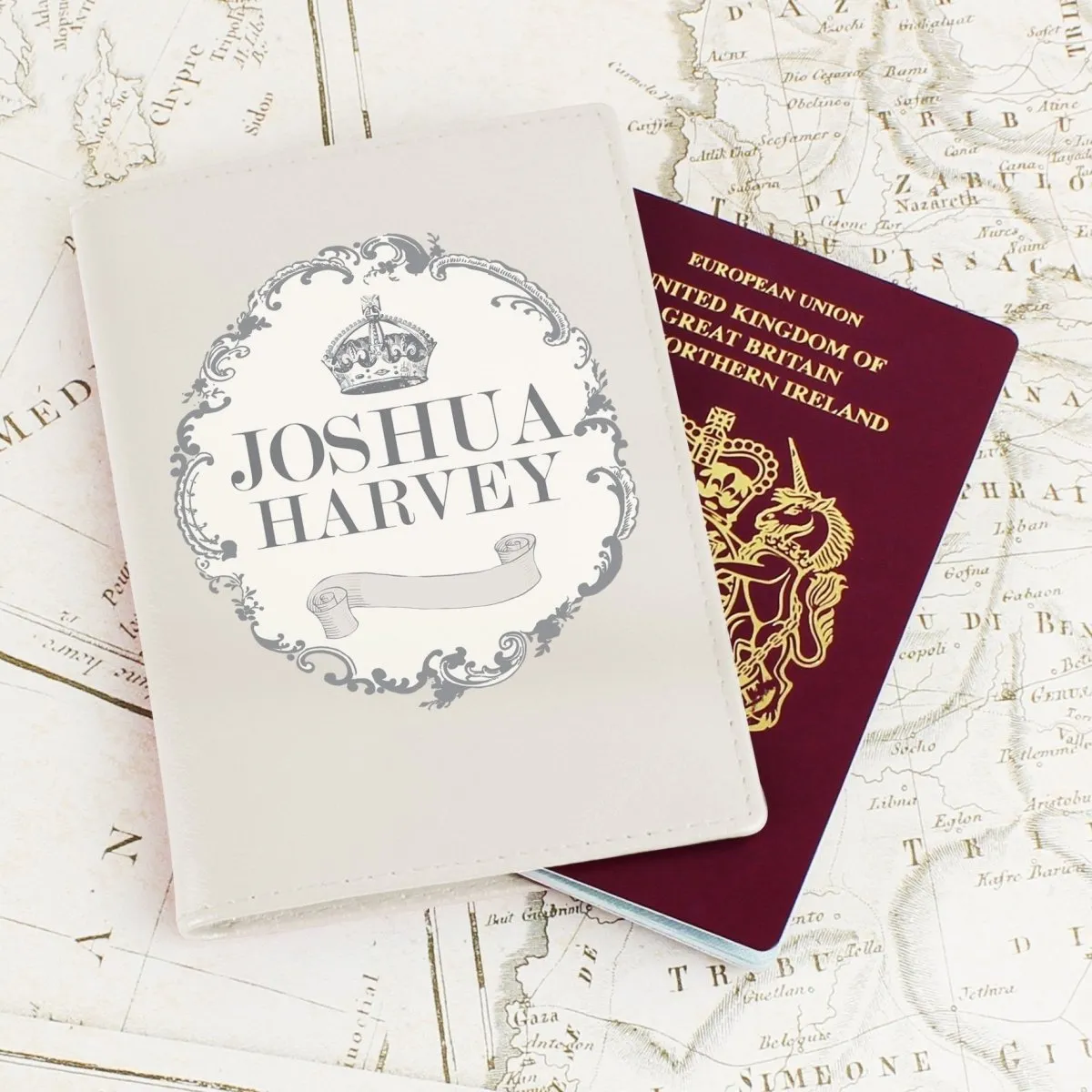 Personalised Royal Crown Cream Passport Holder