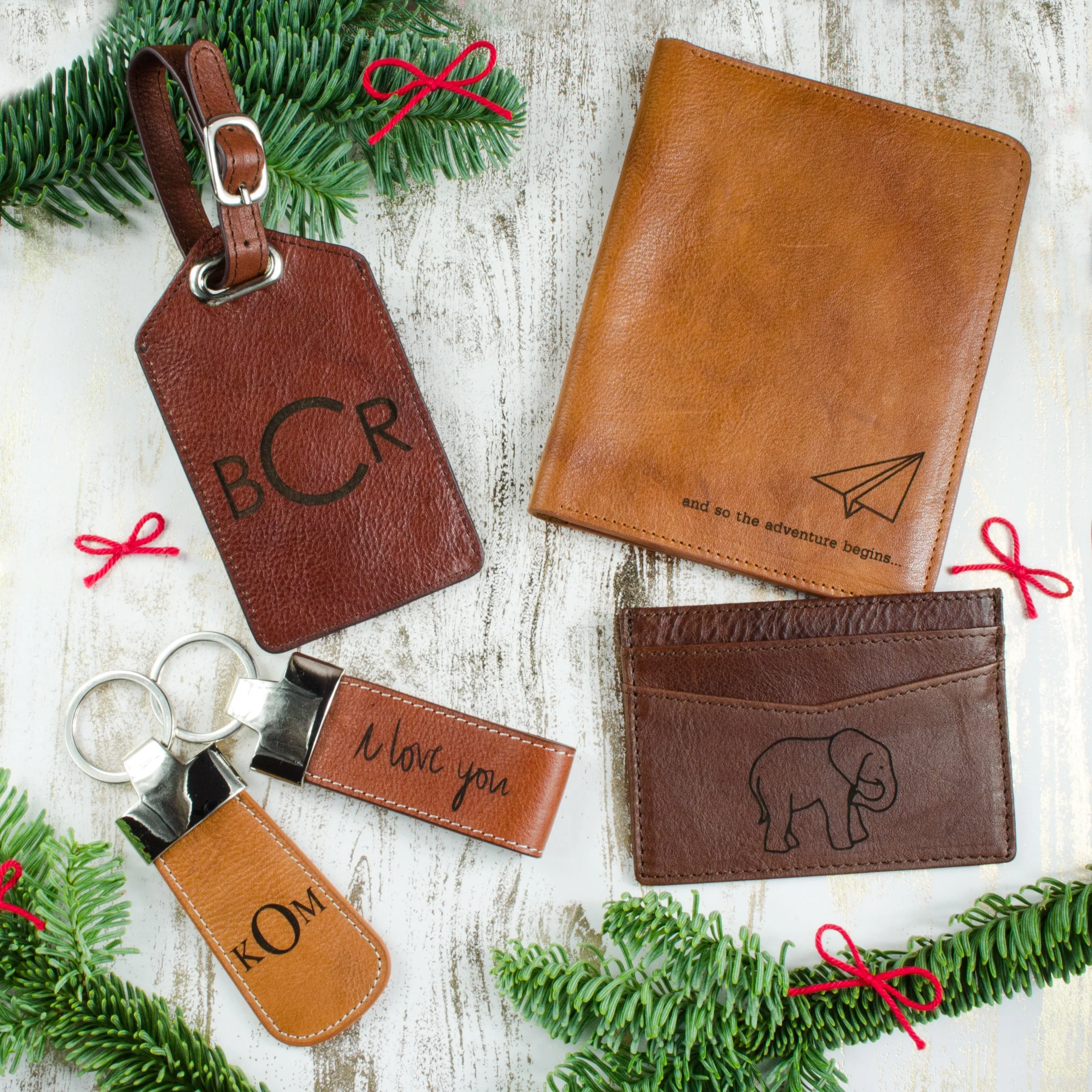 Personalized Leather Passport Holder and Luggage Tag Set