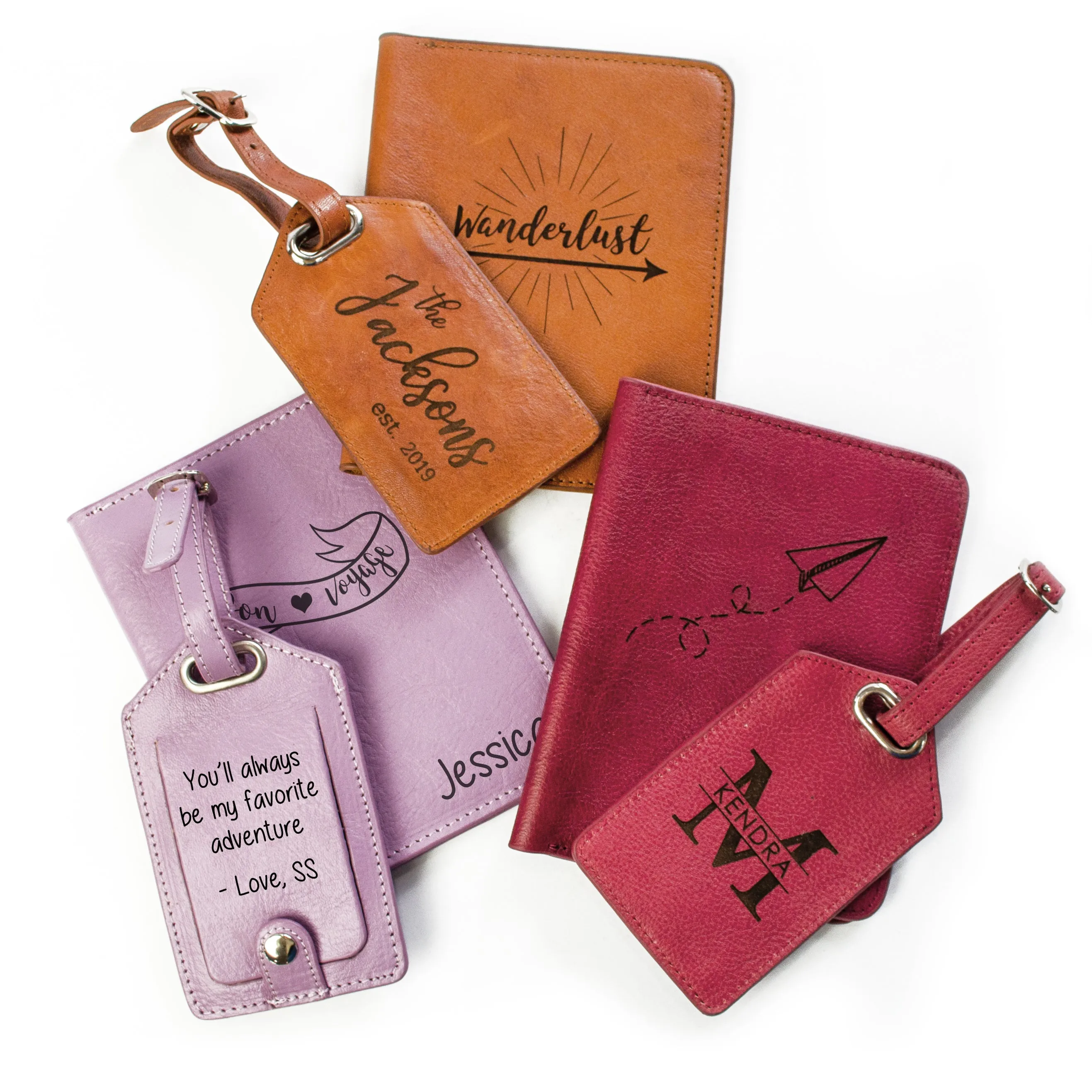 Personalized Leather Passport Holder and Luggage Tag Set