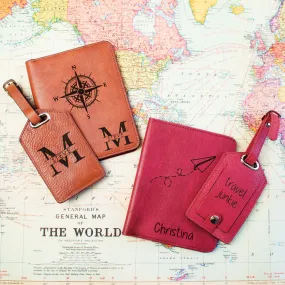 Personalized Leather Passport Holder and Luggage Tag Set