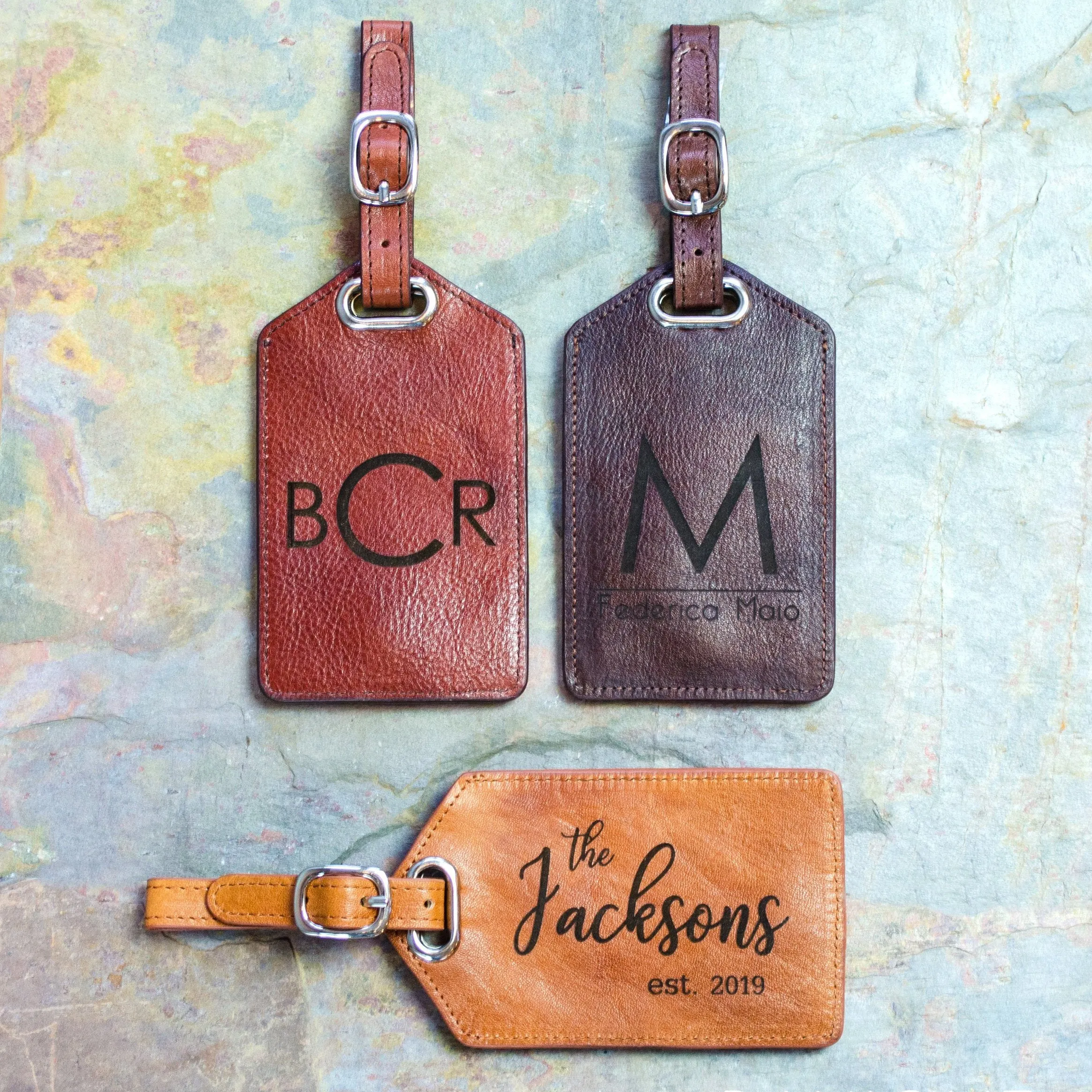 Personalized Leather Passport Holder and Luggage Tag Set