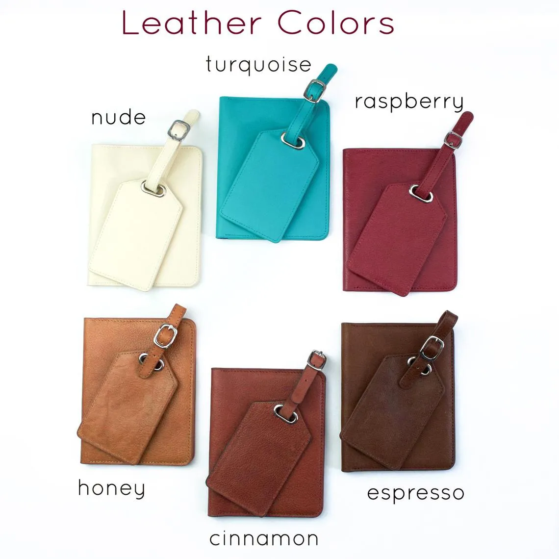 Personalized Leather Passport Holder and Luggage Tag Set