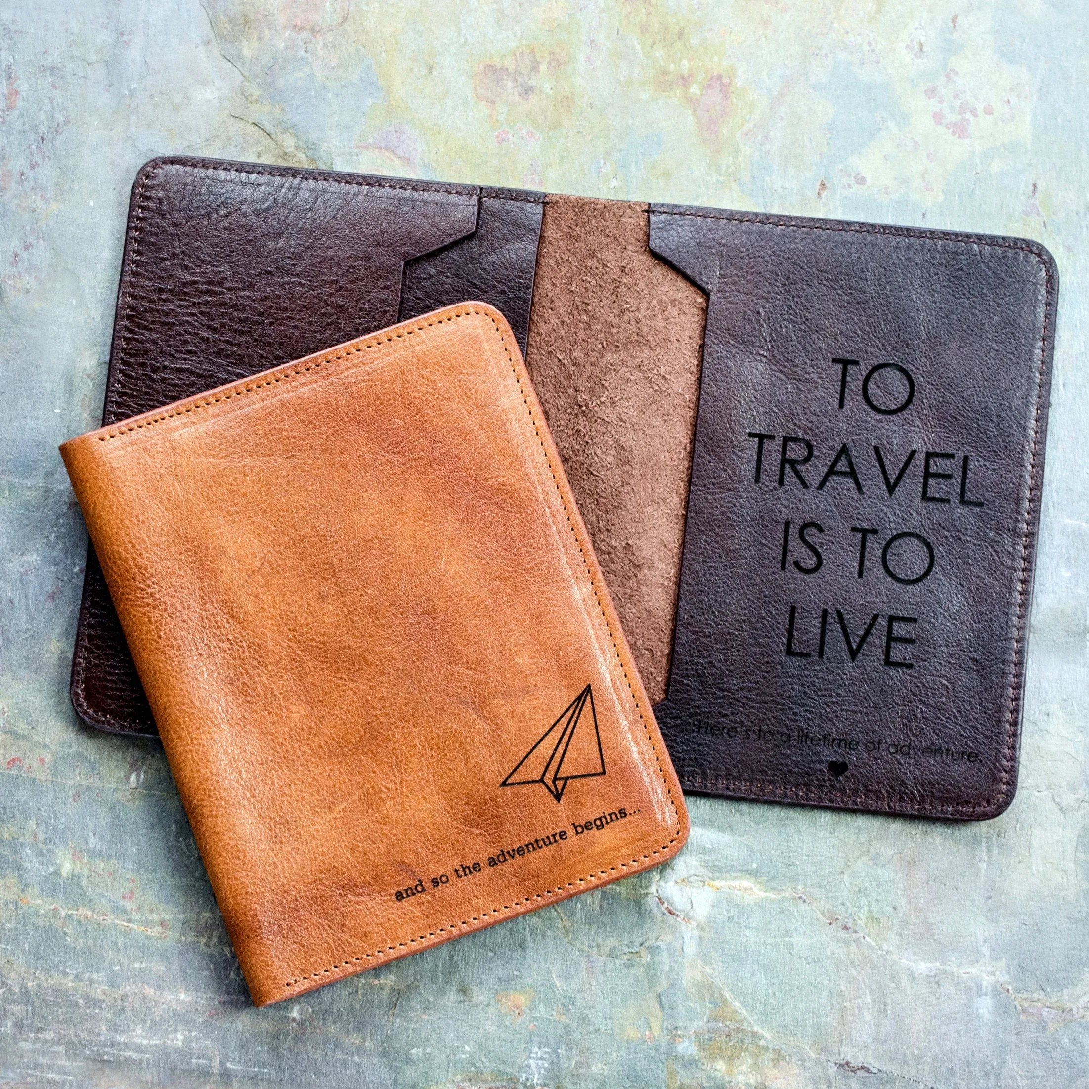 Personalized Leather Passport Holder and Luggage Tag Set