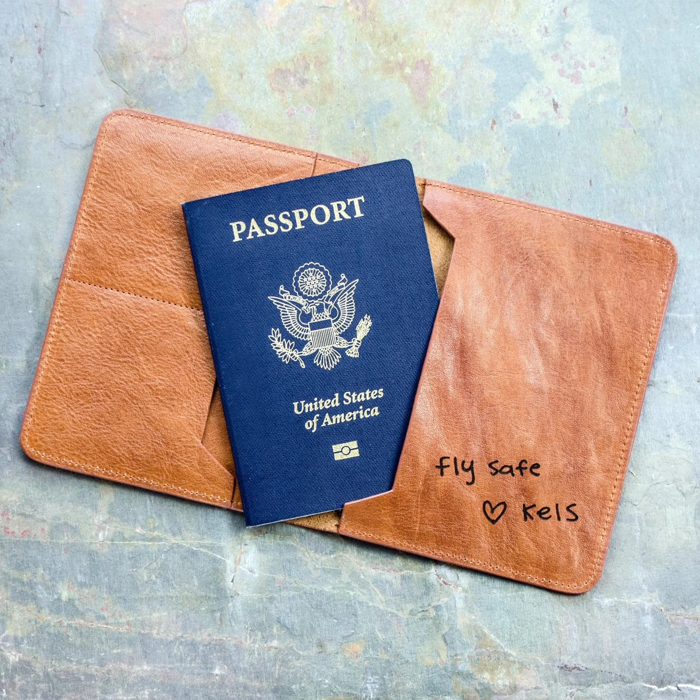 Personalized Leather Passport Holder and Luggage Tag Set