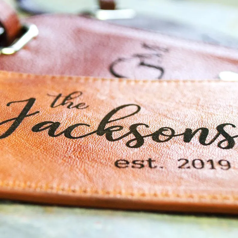 Personalized Leather Passport Holder and Luggage Tag Set