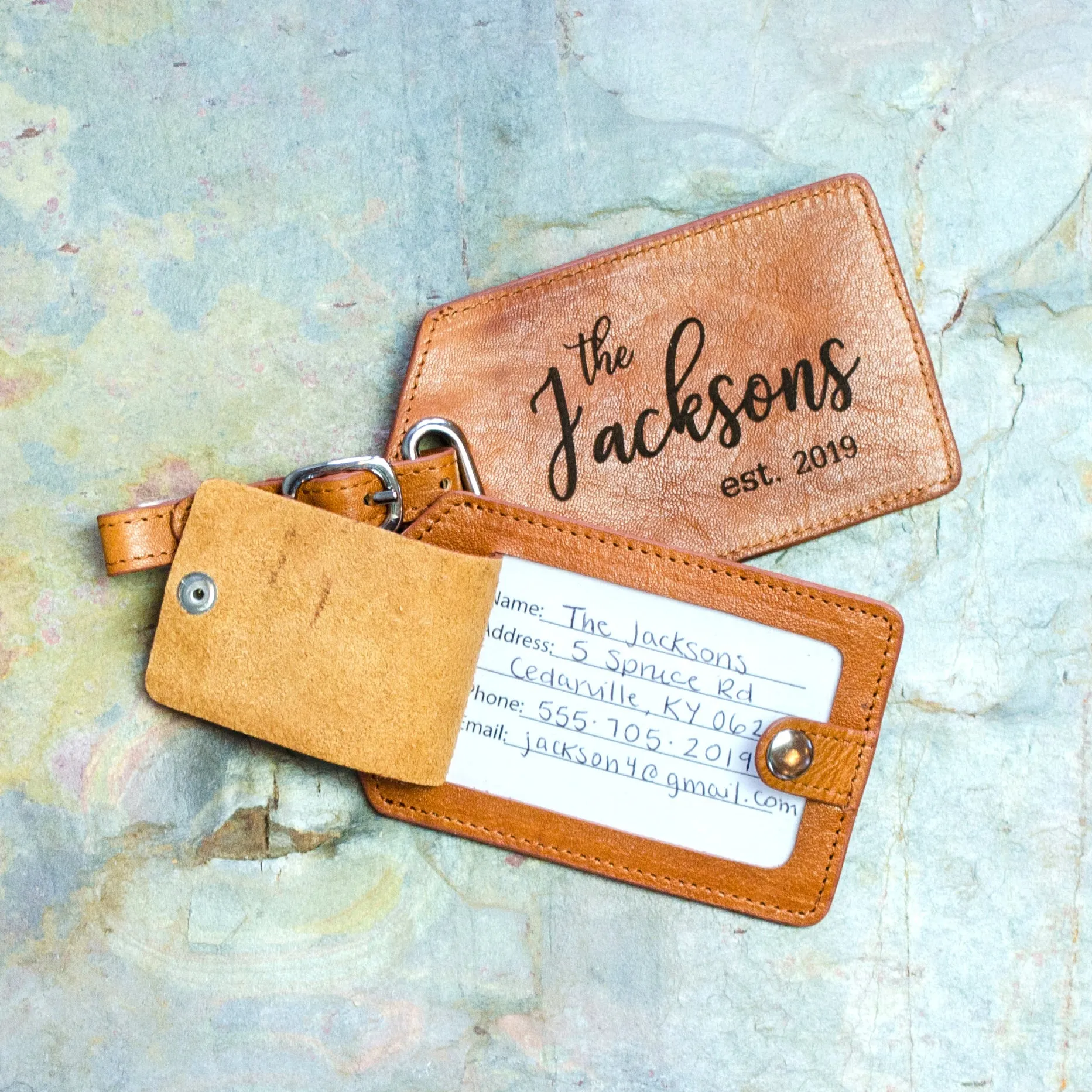 Personalized Leather Passport Holder and Luggage Tag Set