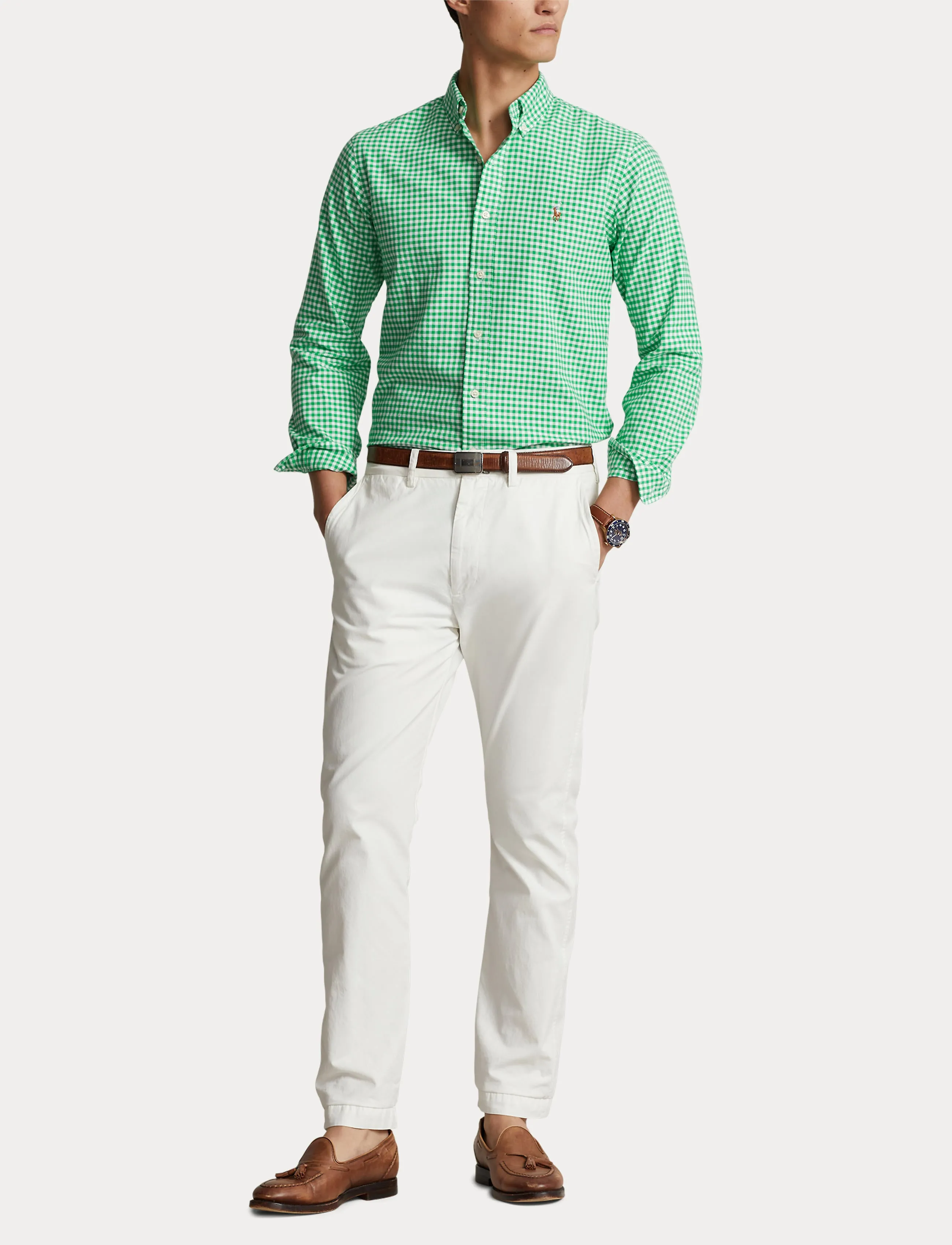 Polo Ralph Lauren Custom Fit Gingham Oxford Shirt Emerald/Wht