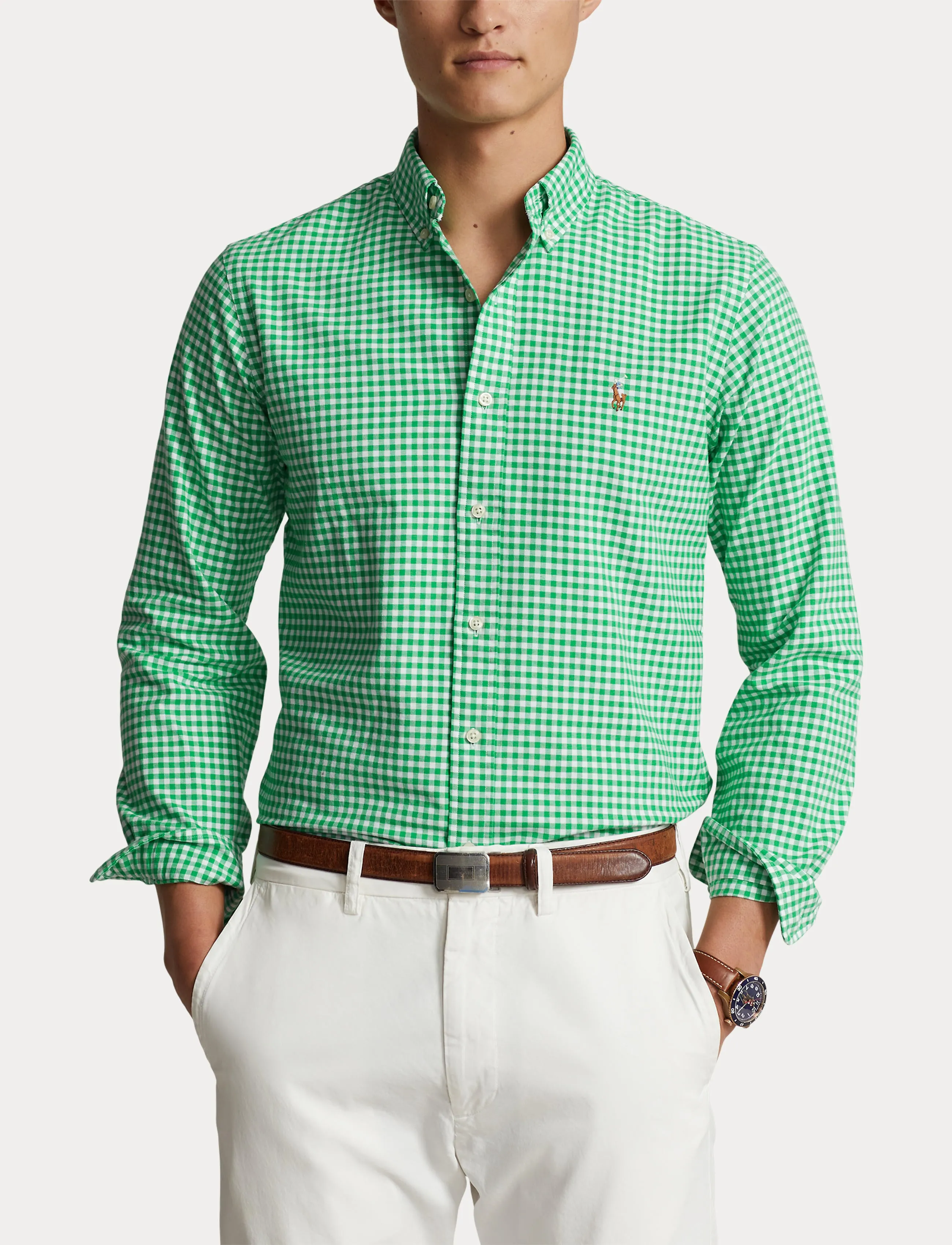 Polo Ralph Lauren Custom Fit Gingham Oxford Shirt Emerald/Wht