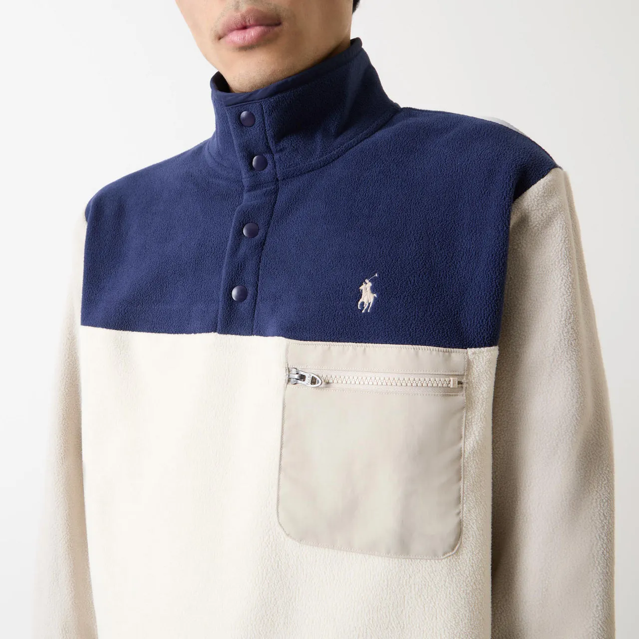 POLO RALPH LAUREN Logo Half-Buttoned Fleece Sweatshirt - Cream