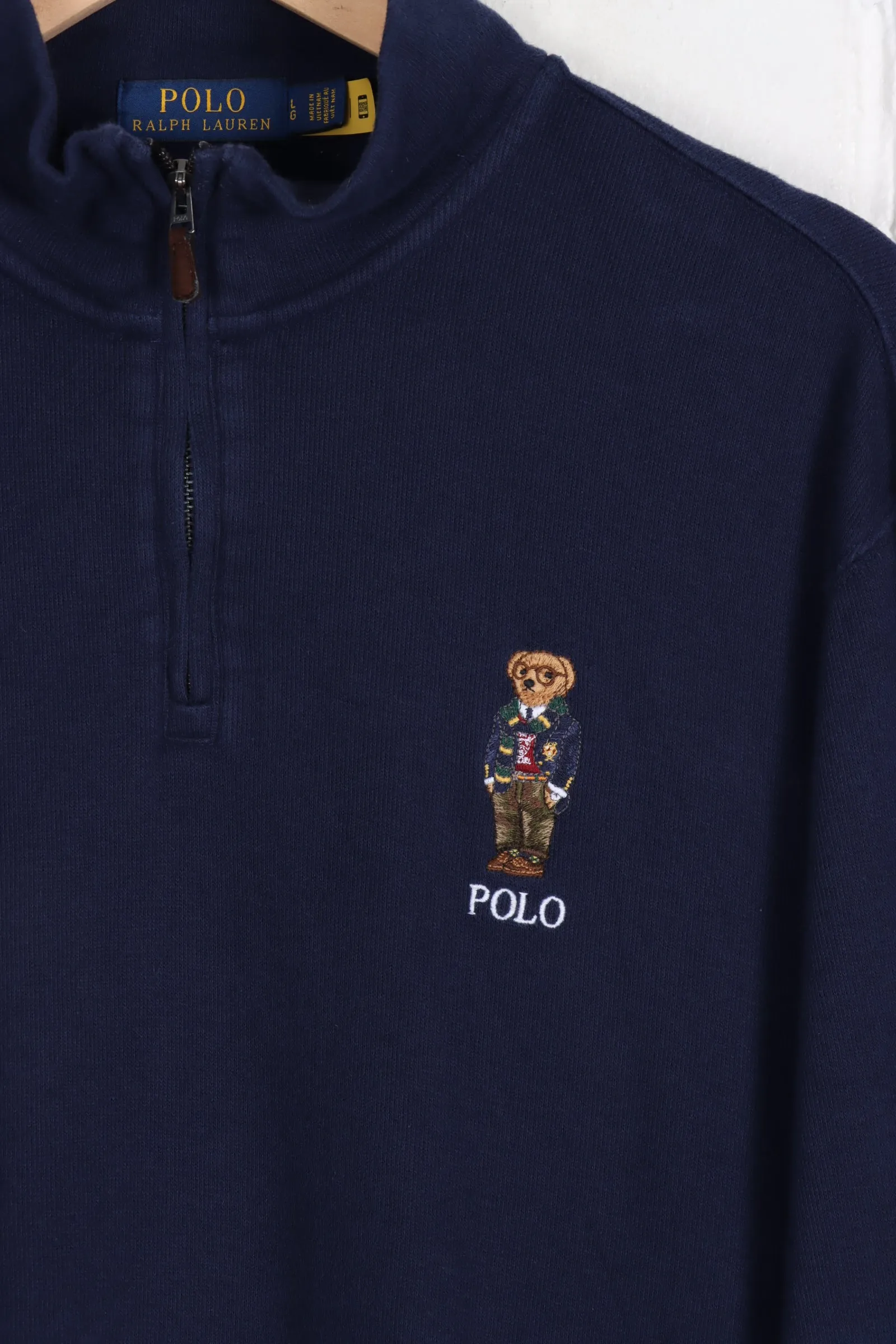 POLO RALPH LAUREN Navy Embroidered Teddy 1/4 Zip Knit (XL)