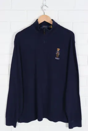 POLO RALPH LAUREN Navy Embroidered Teddy 1/4 Zip Knit (XL)