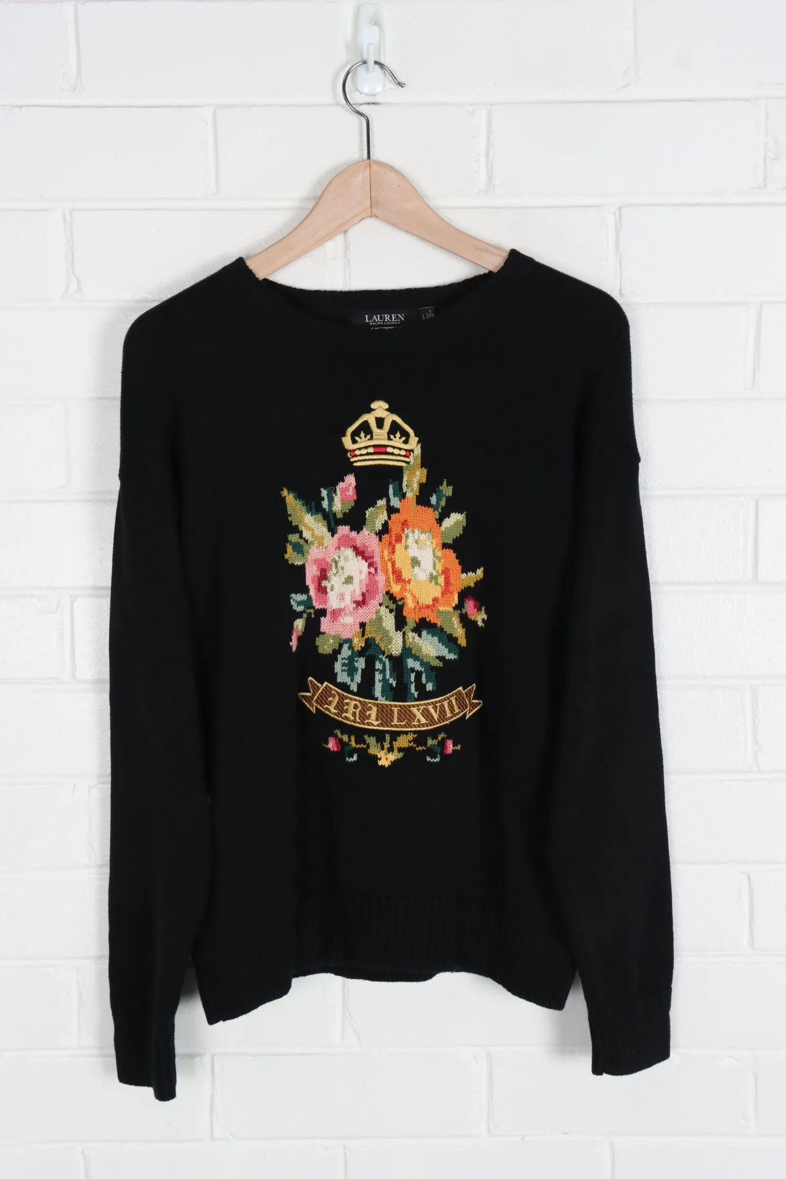 RALPH LAUREN Intarsia Embroidered Flower Knit (Women's L)