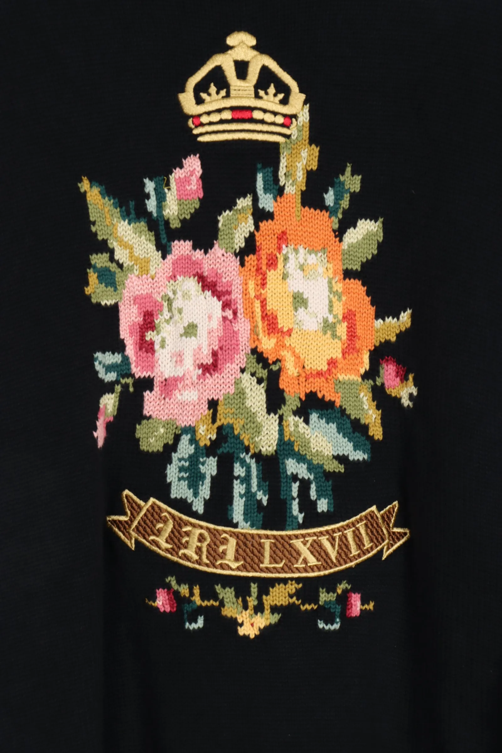 RALPH LAUREN Intarsia Embroidered Flower Knit (Women's L)